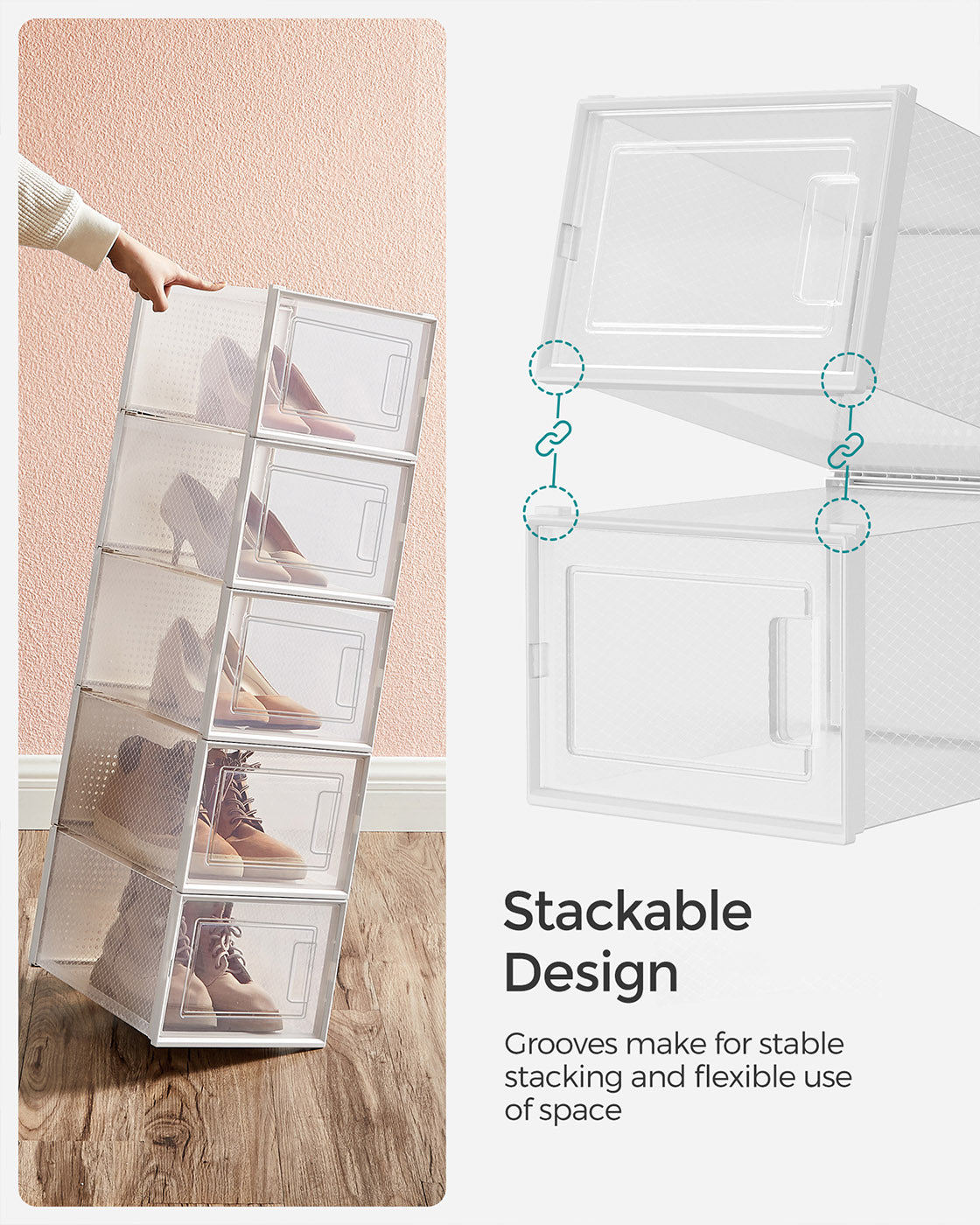 Shoe Storage Boxes - Plastic - Transparent and White - Stackable and Versatile