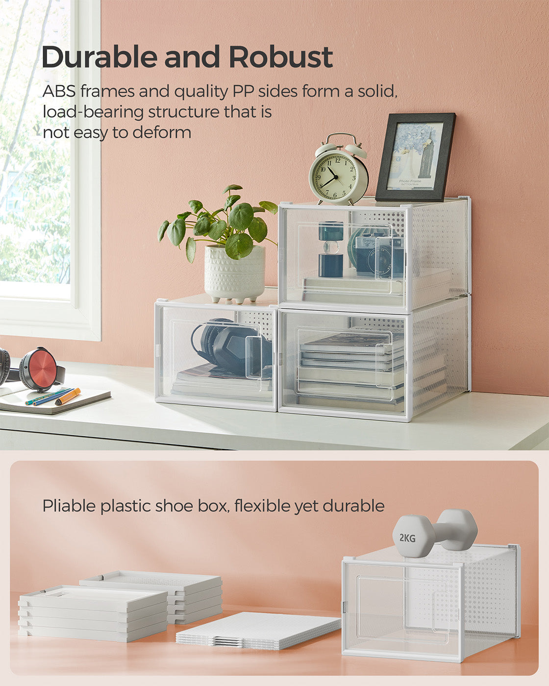 Shoe Storage Boxes - Plastic - Transparent and White - Stackable and Versatile