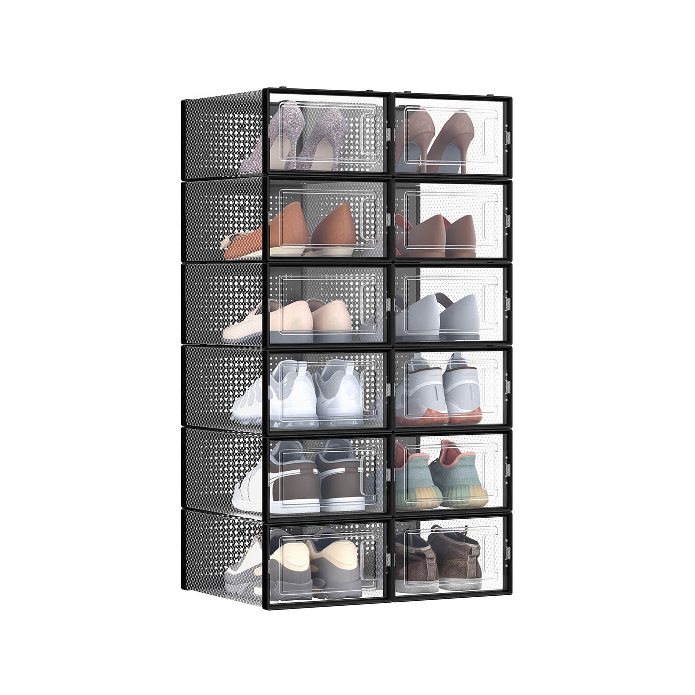 Shoe Storage Boxes - Transparent Plastic - Ink Black - Stackable Organizer for Sizes Up to UK 11