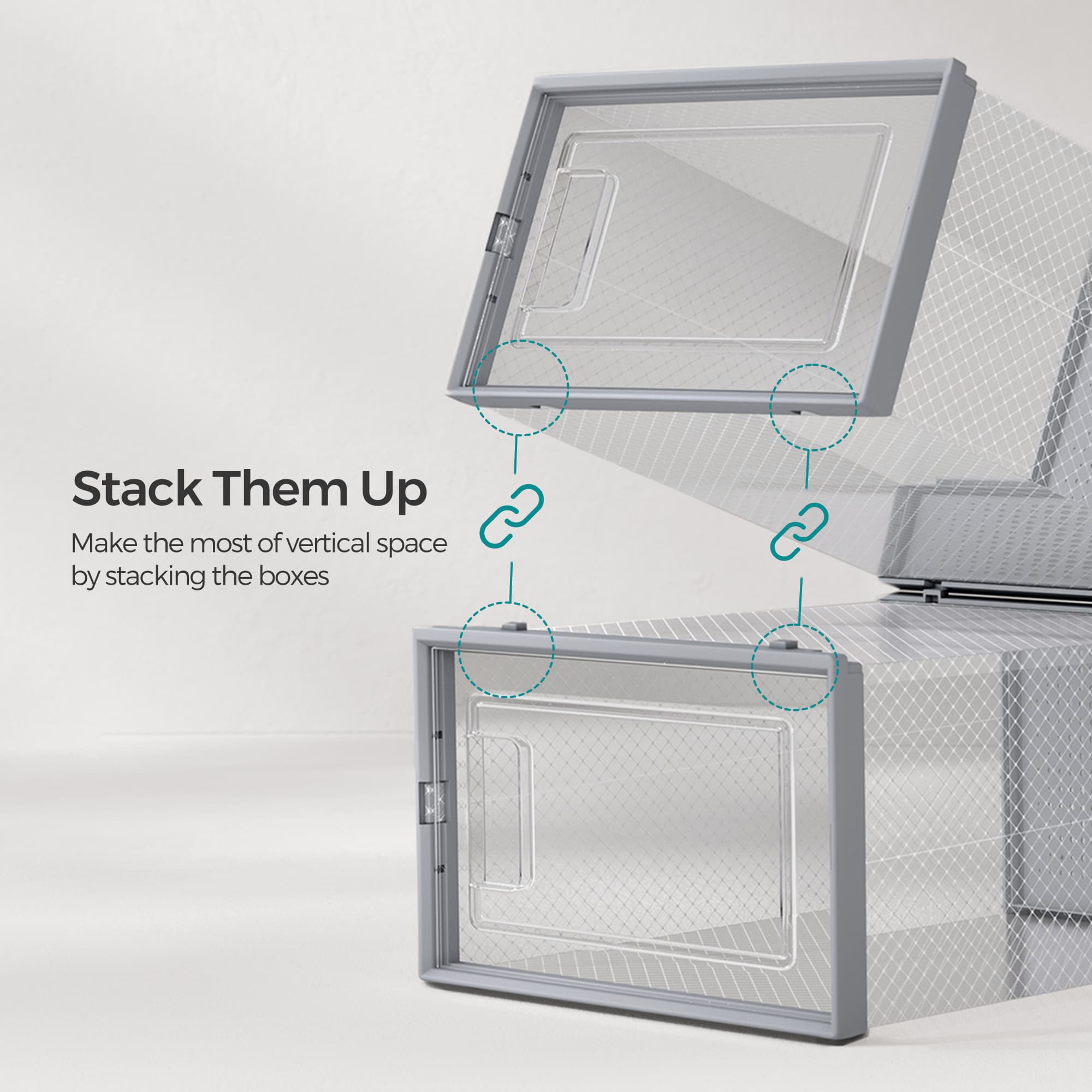 Pack of 12 Stackable Shoe Boxes - Fits UK Size 11 - Transparent