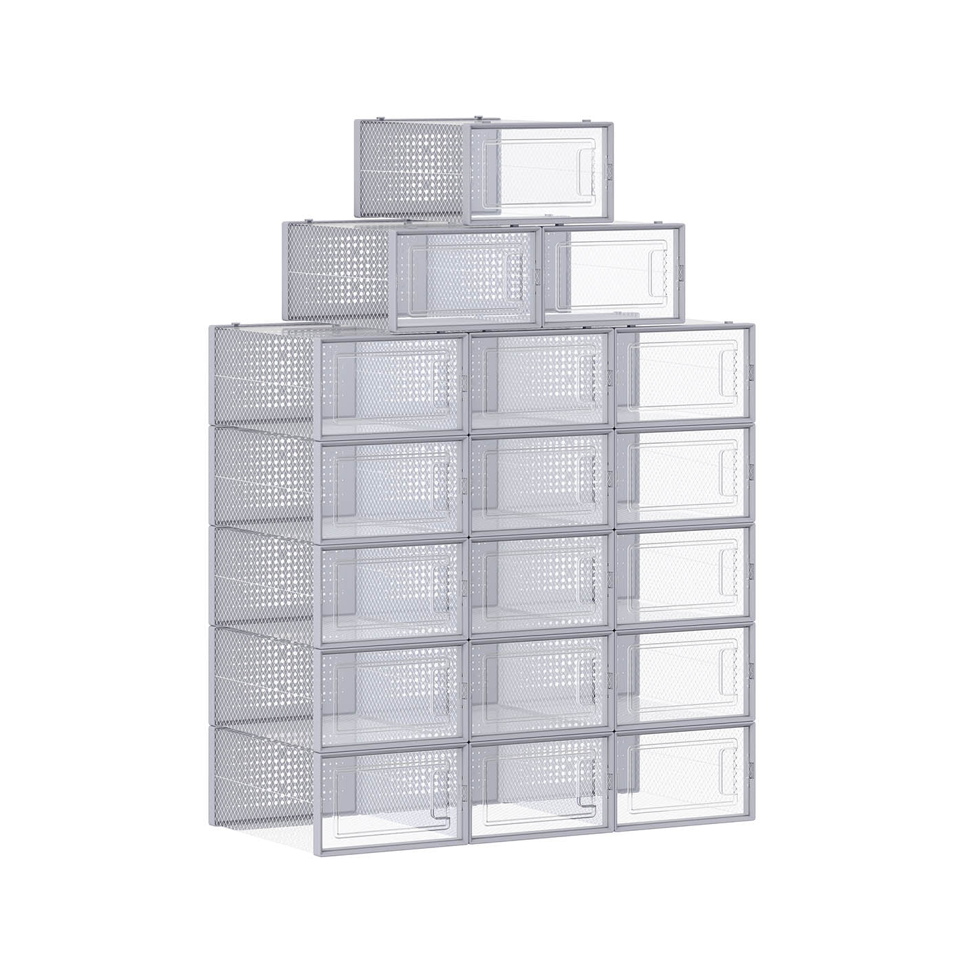 Pack of 18 Stackable Shoe Storage Organisers - Plastic - Transparent and White - Foldable and Versatile for Sneakers
