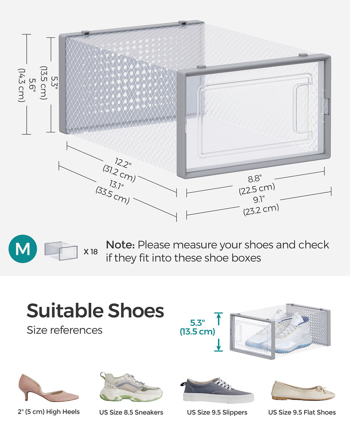 Pack of 18 Stackable Shoe Storage Organisers - Plastic - Transparent and White - Foldable and Versatile for Sneakers