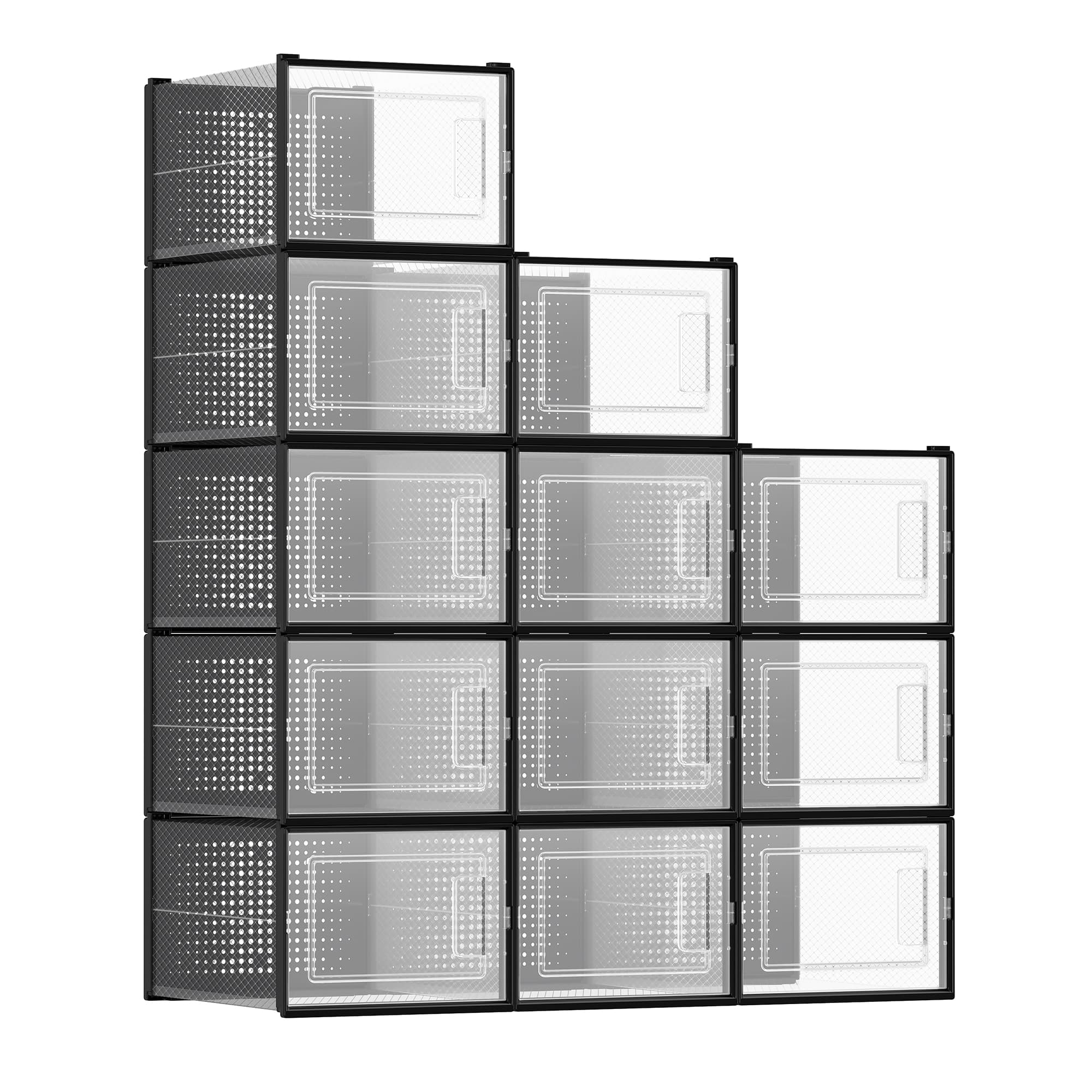 Pack of 12 Stackable Shoe Storage Organisers - Transparent and White - Foldable and Versatile for Sneakers