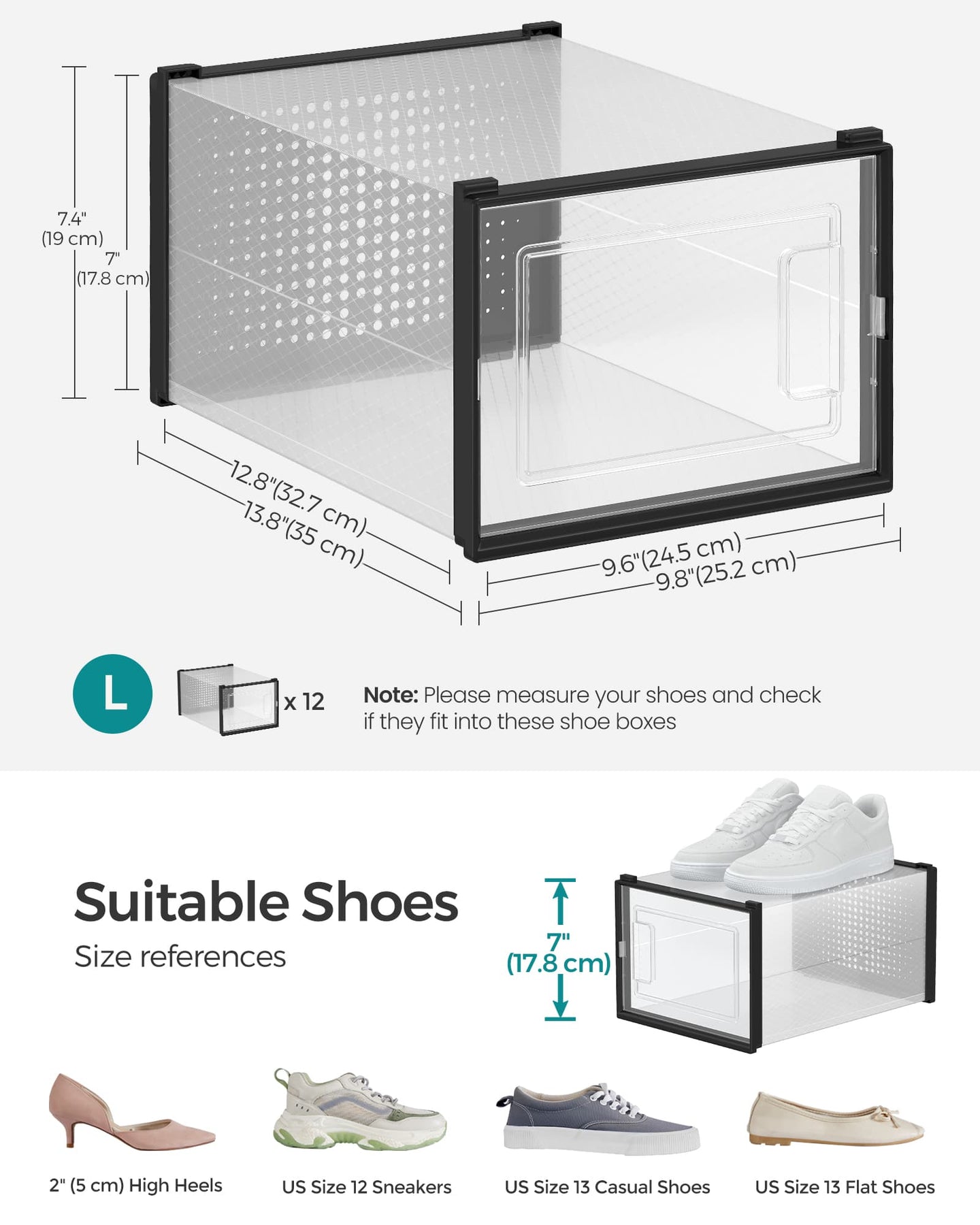 Pack of 12 Stackable Shoe Storage Organisers - Transparent and White - Foldable and Versatile for Sneakers