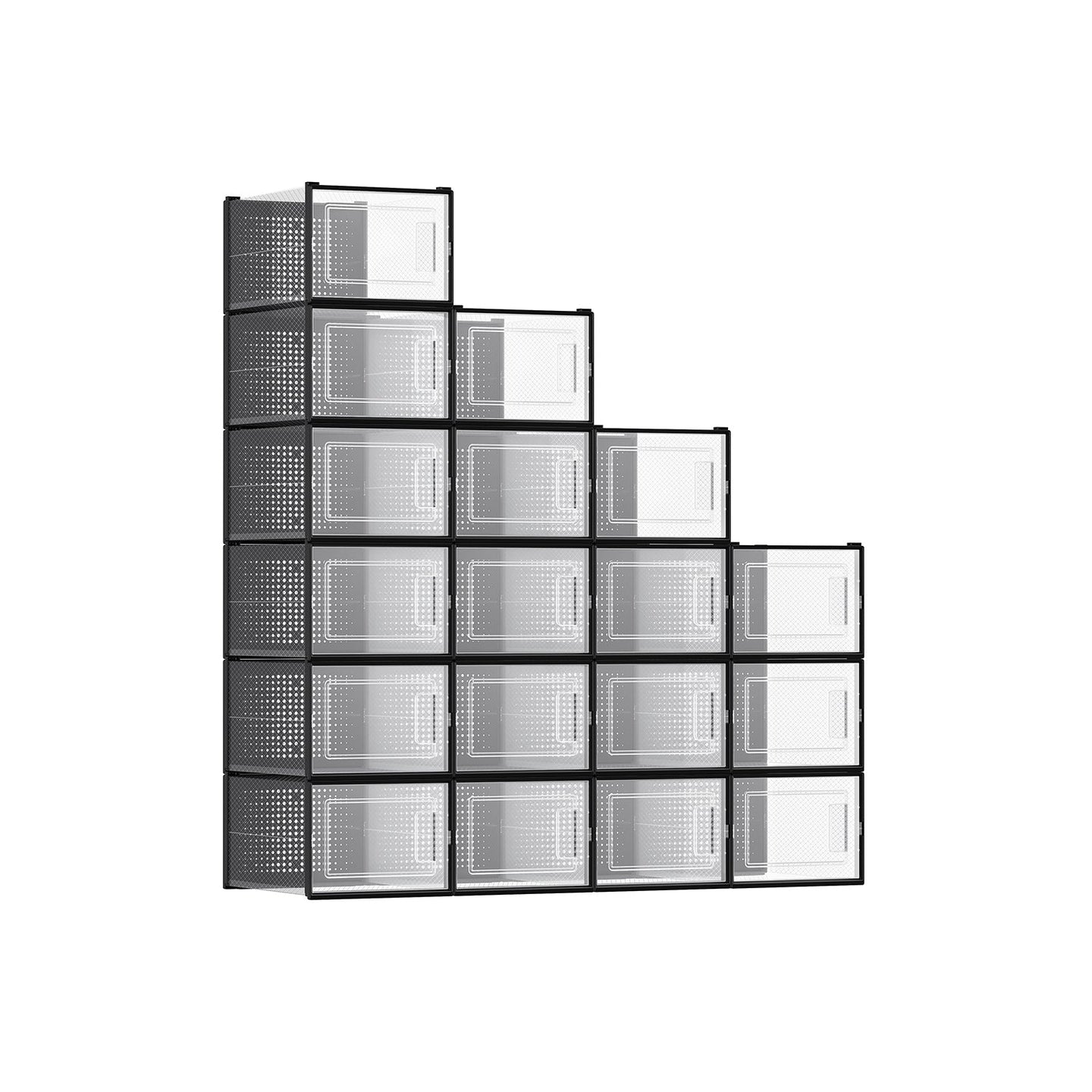Pack of 18 Stackable Shoe Storage Organisers - Plastic - Transparent and White - Foldable and Versatile for Sneakers