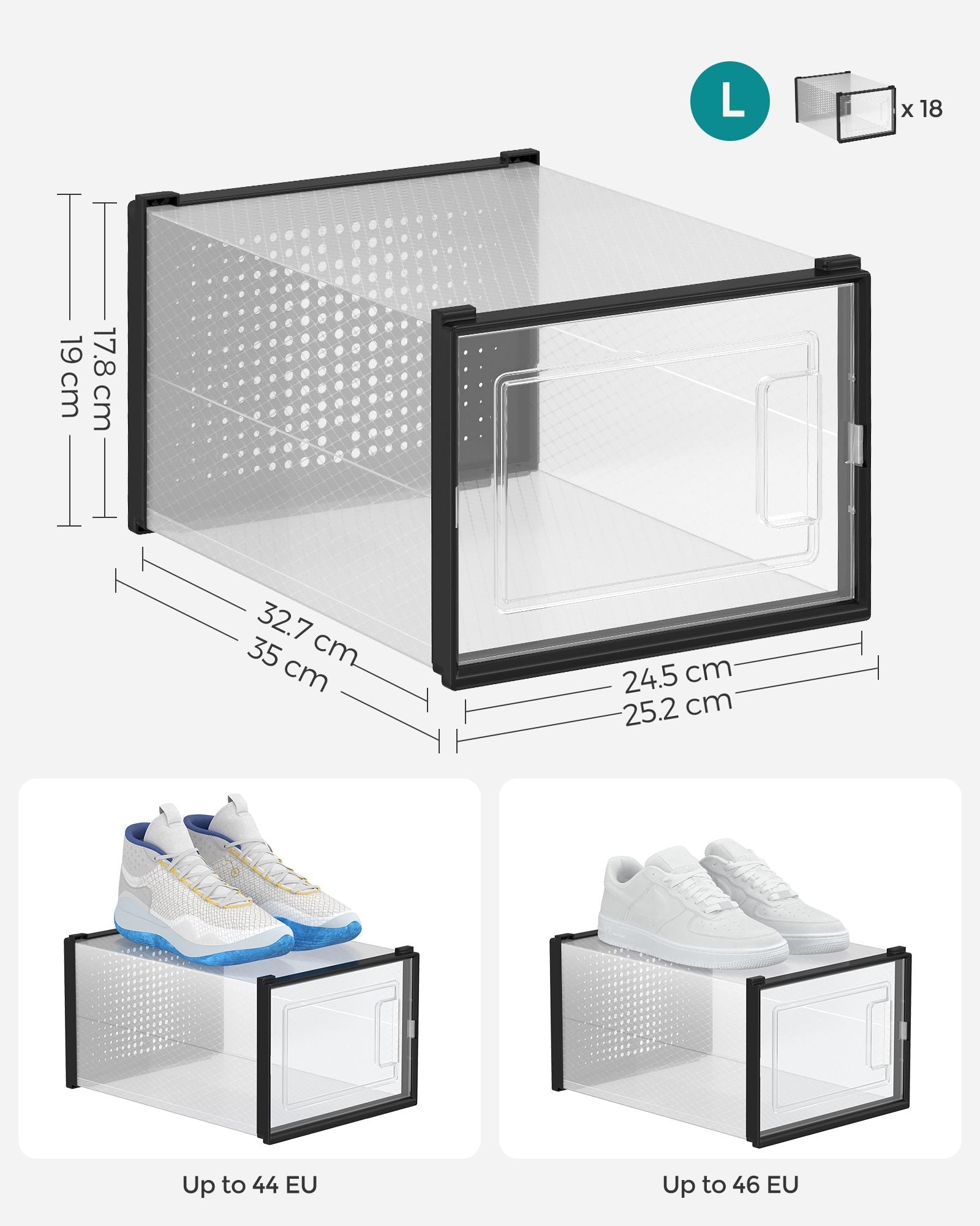 Pack of 18 Stackable Shoe Storage Organisers - Plastic - Transparent and White - Foldable and Versatile for Sneakers