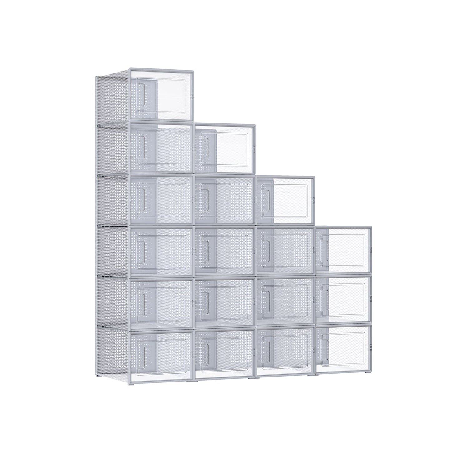 Pack of 18 Stackable Shoe Storage Organisers - Plastic - Transparent and White - Foldable and Versatile for Sneakers
