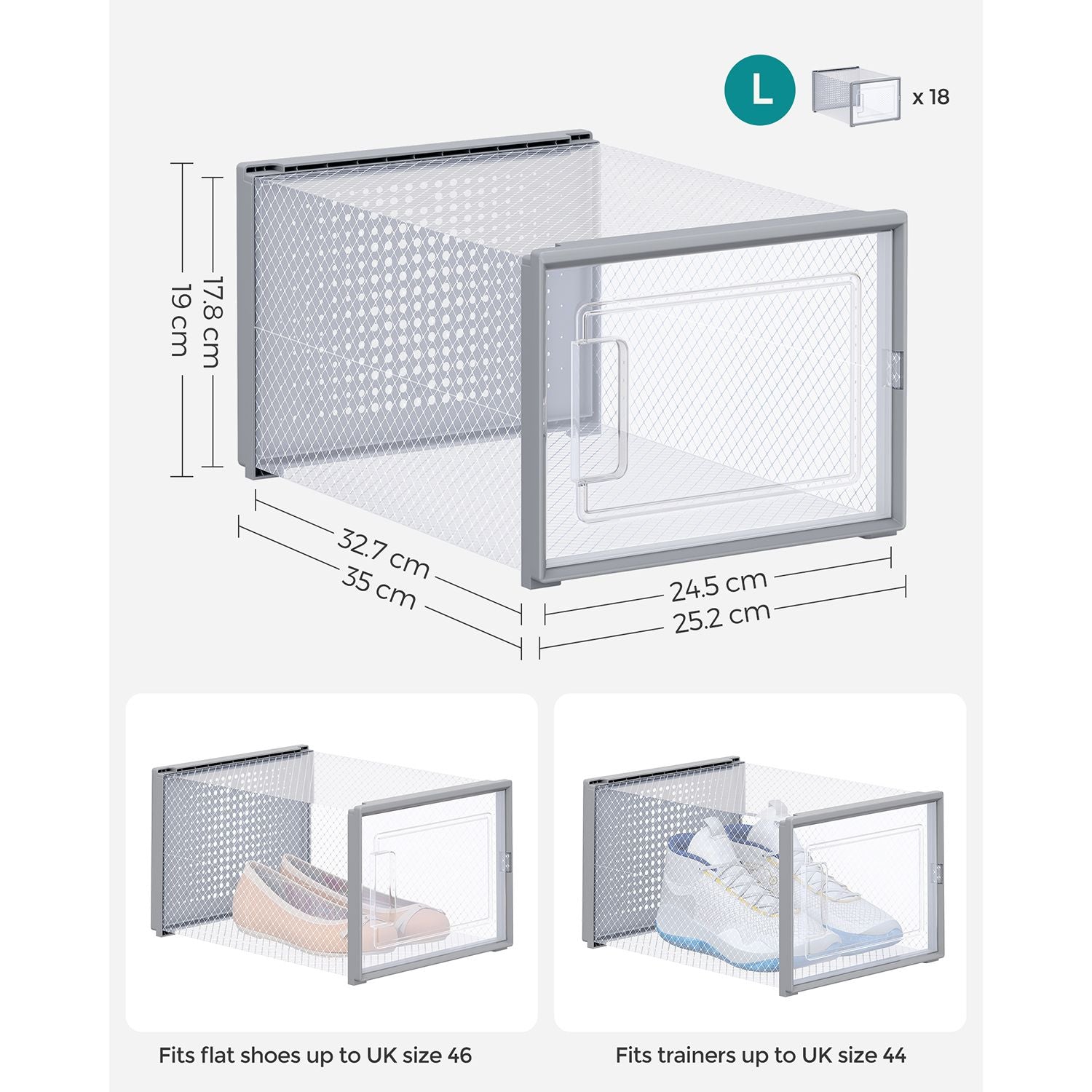 Pack of 18 Stackable Shoe Storage Organisers - Plastic - Transparent and White - Foldable and Versatile for Sneakers