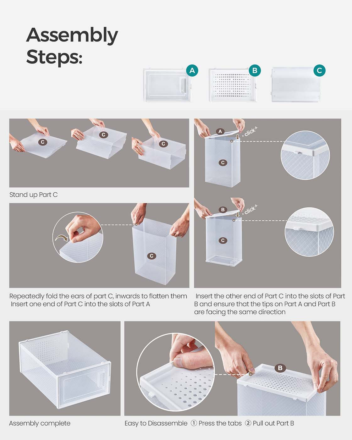 Shoe Storage Boxes - Pack of 15 - Transparent and White - Stackable and Versatile for Sizes Up to UK 9