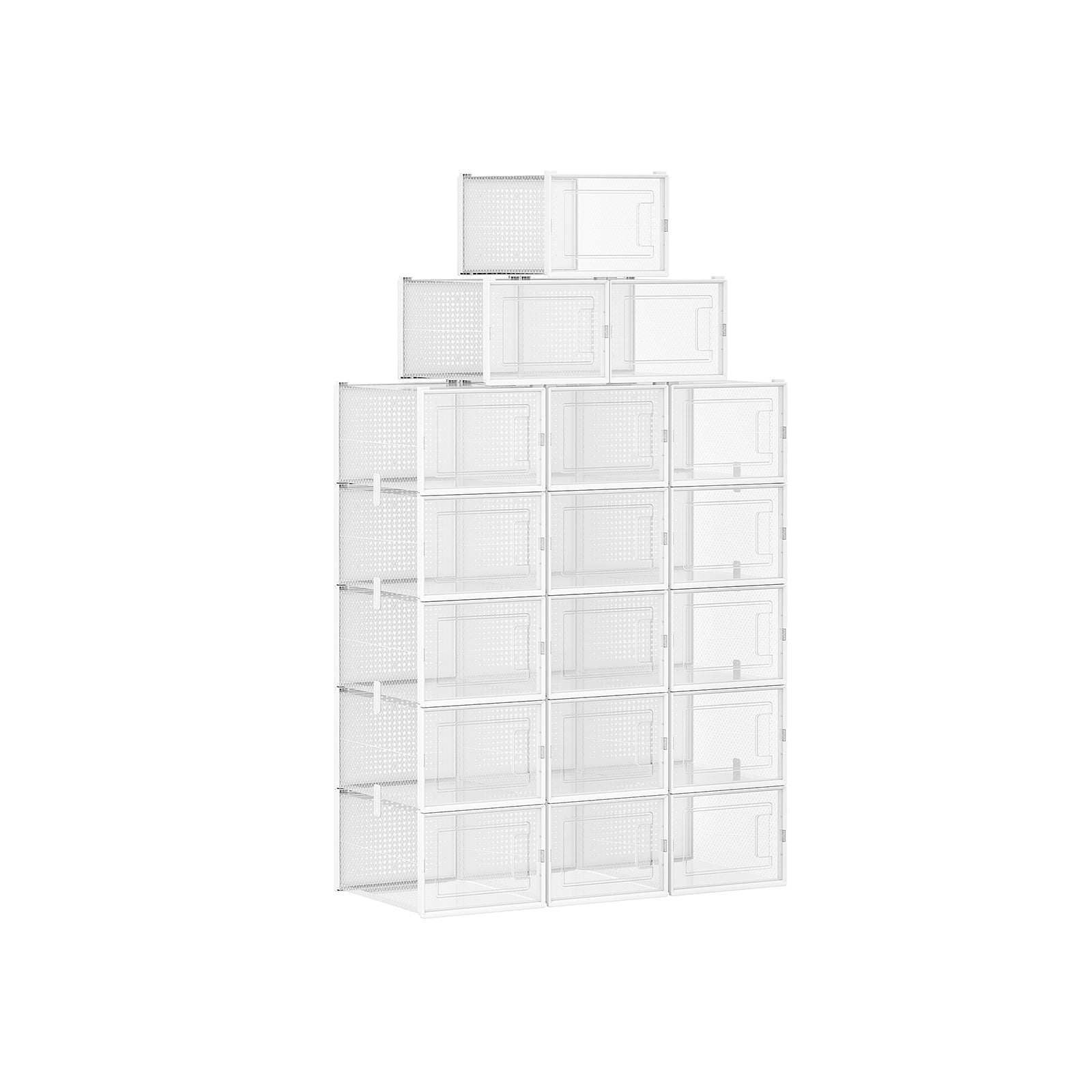 Shoe Storage Organisers - Plastic - Transparent and White - Stackable and Foldable