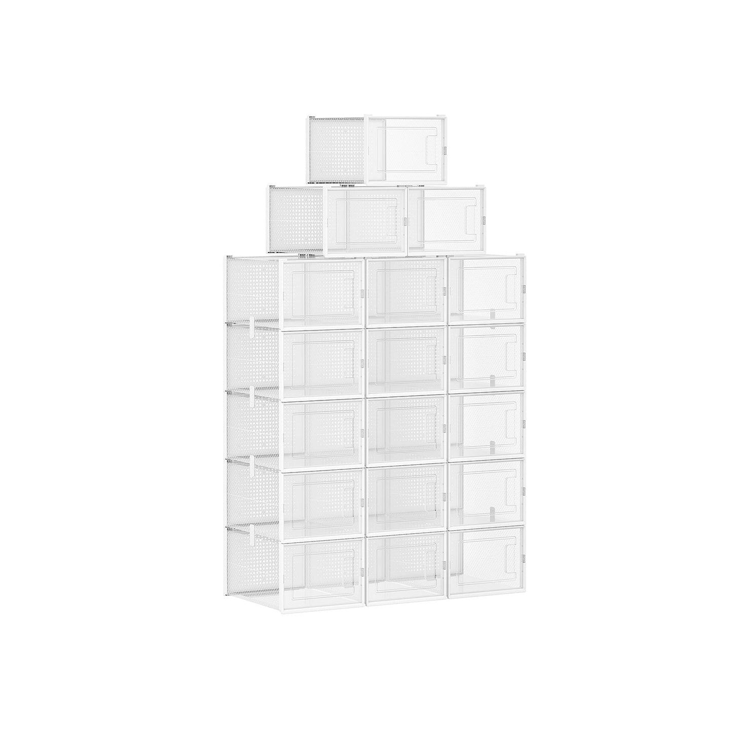 Shoe Storage Organisers - Plastic - Transparent and White - Stackable and Foldable