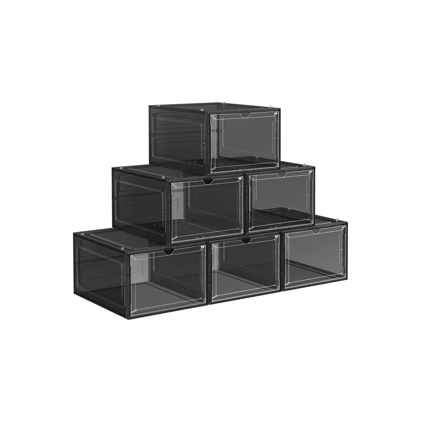Stackable Shoe Storage Boxes - Set of 6 with Clear Doors - Plastic - Ink Black