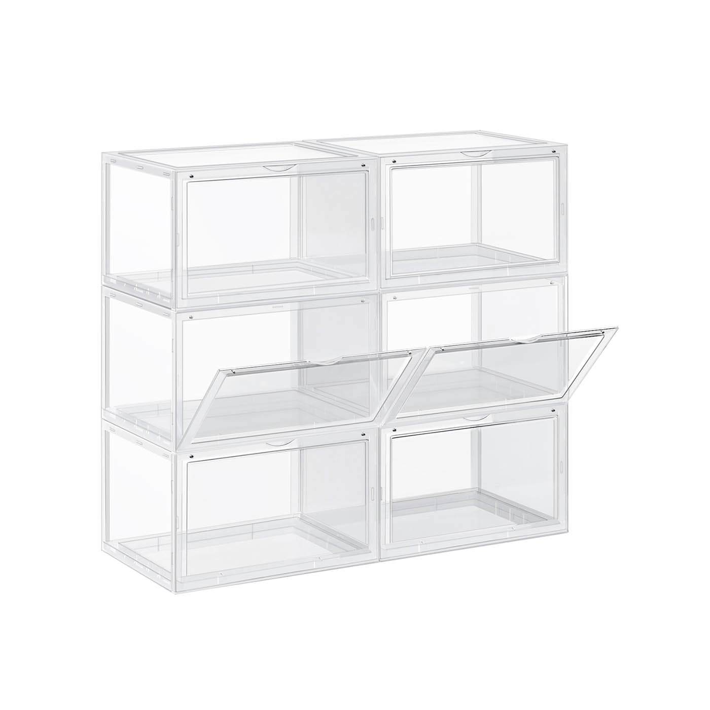 Shoe Box - Plastic - Clear - Stackable and Easy to Assemble (Set of 6)