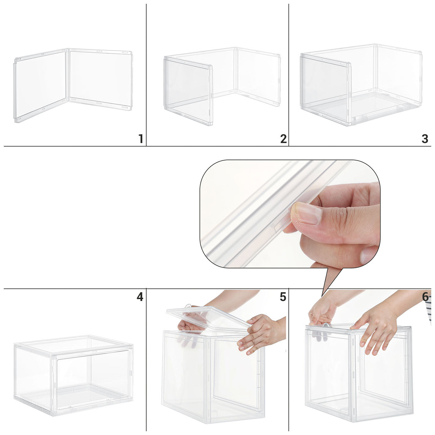 Shoe Box - Plastic - Clear - Stackable and Easy to Assemble (Set of 6)