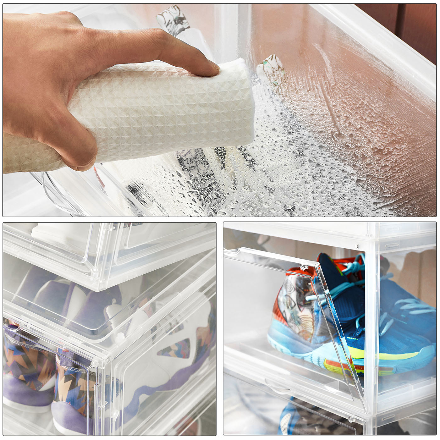 Shoe Box - Plastic - Clear - Stackable and Easy to Assemble (Set of 6)