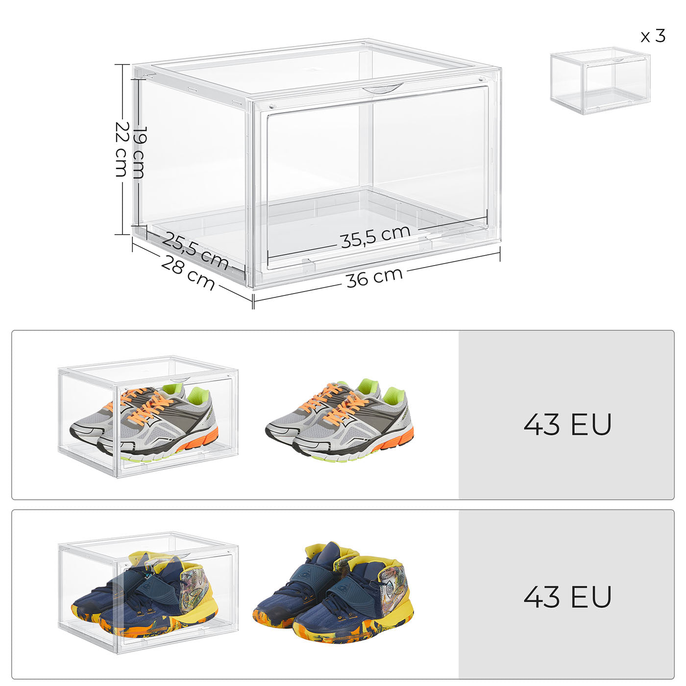 Shoe Box - Plastic - Clear - Stackable and Easy to Assemble (Set of 6)