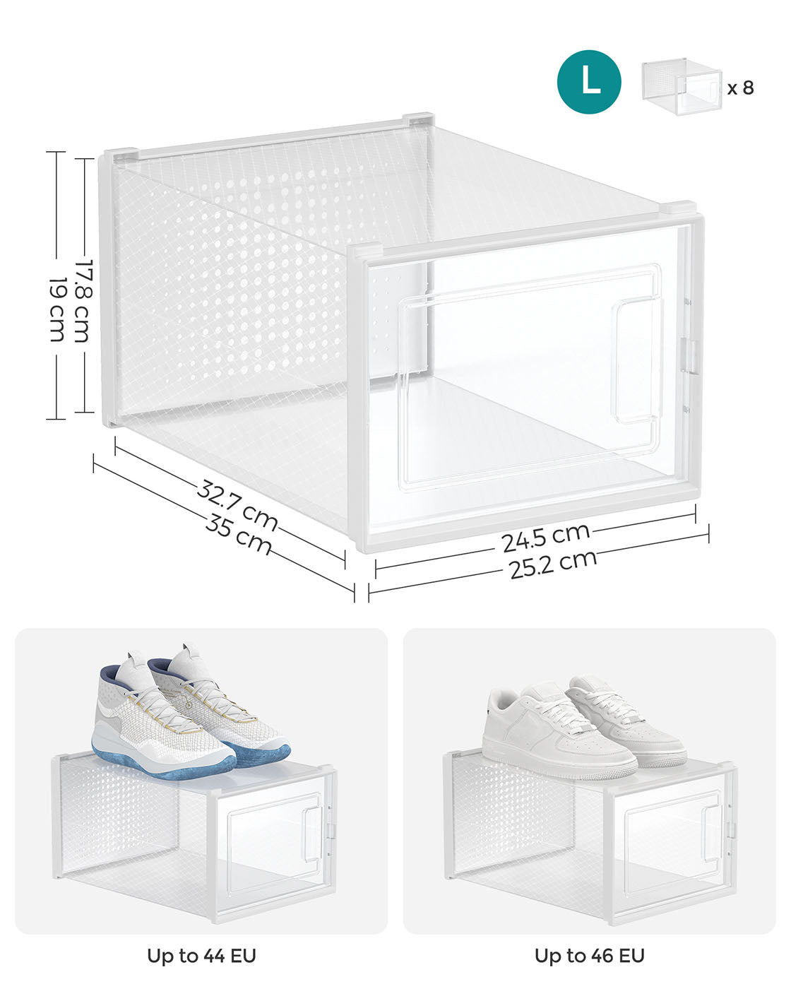 Shoe Storage Organisers - Transparent and White - Stackable and Foldable