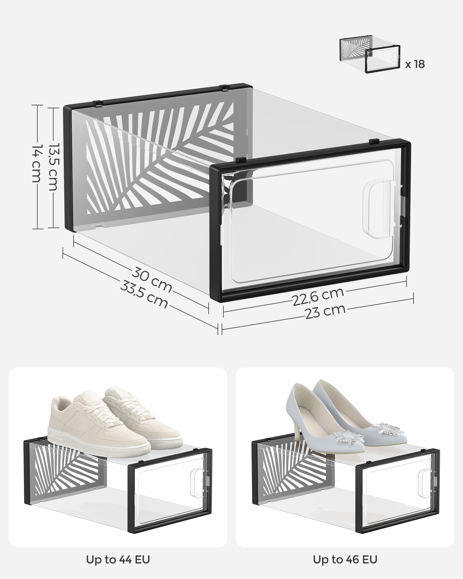 Pack of 18 Transparent Plastic Shoe Storage Boxes - Stackable and Breathable