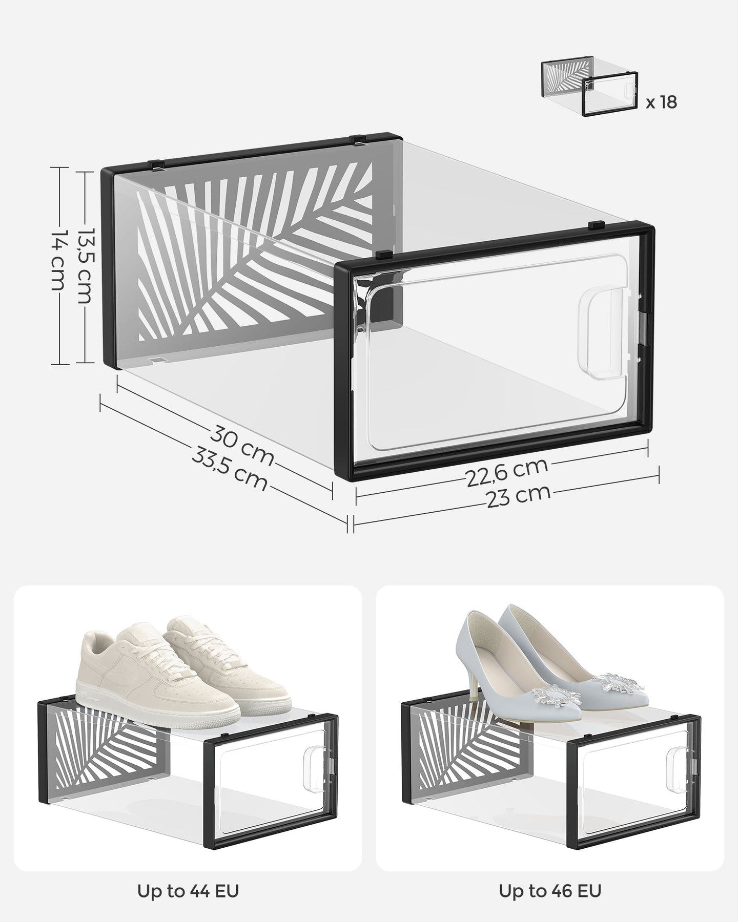 Pack of 18 Transparent Plastic Shoe Storage Boxes - Stackable and Breathable