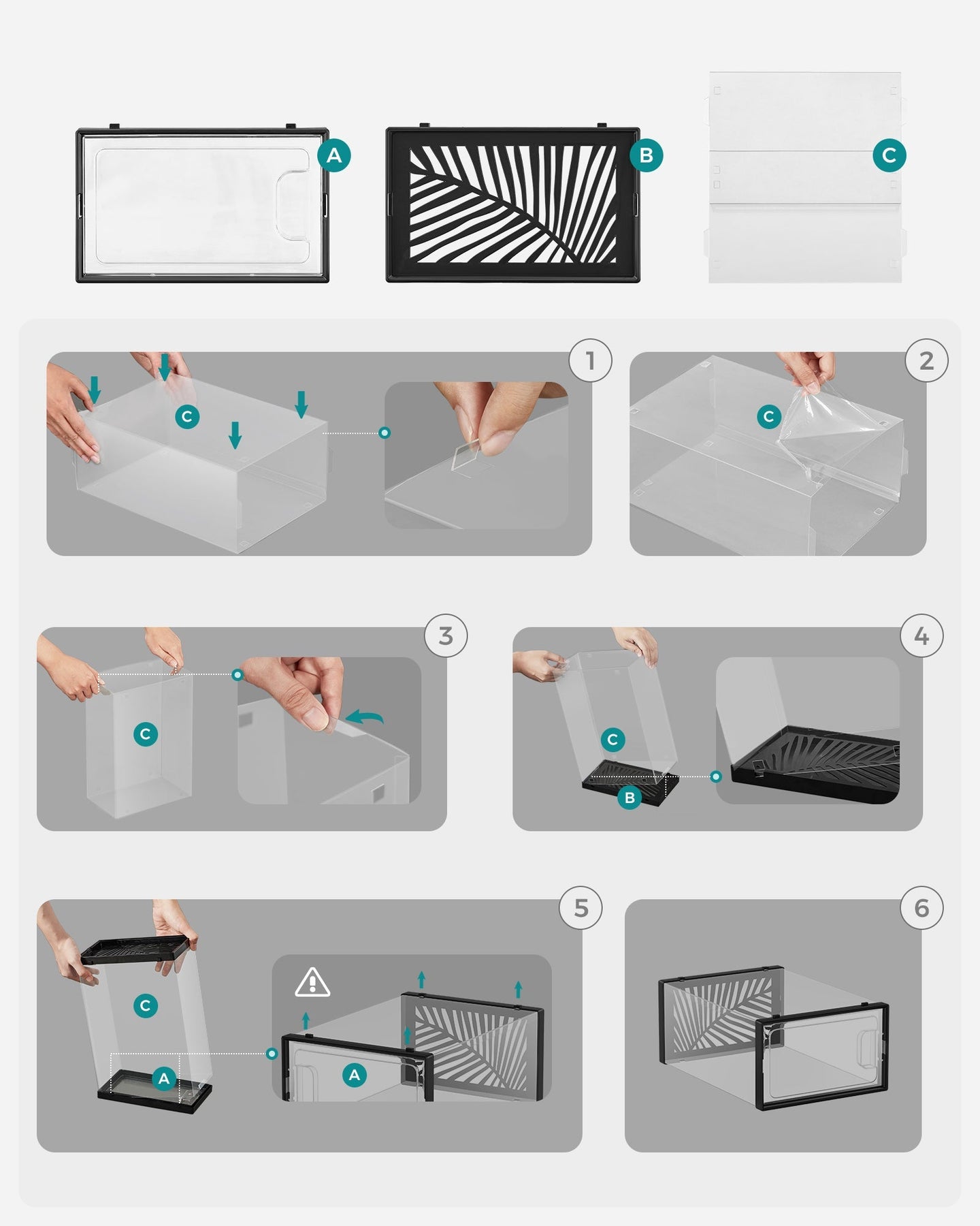 Pack of 18 Transparent Plastic Shoe Storage Boxes - Stackable and Breathable