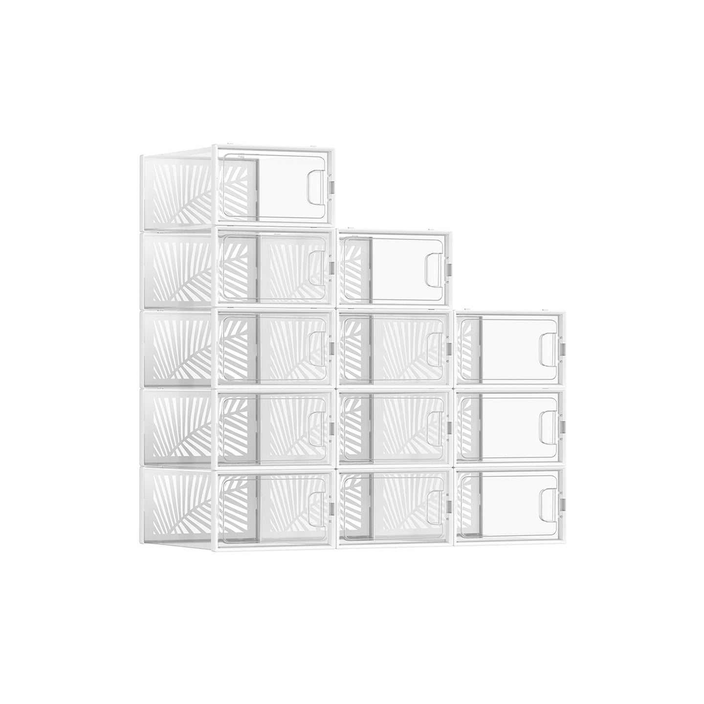 Set of 12 Stackable Shoe Boxes - For Max UK Size 11 - Transparent - Breathable and Foldable