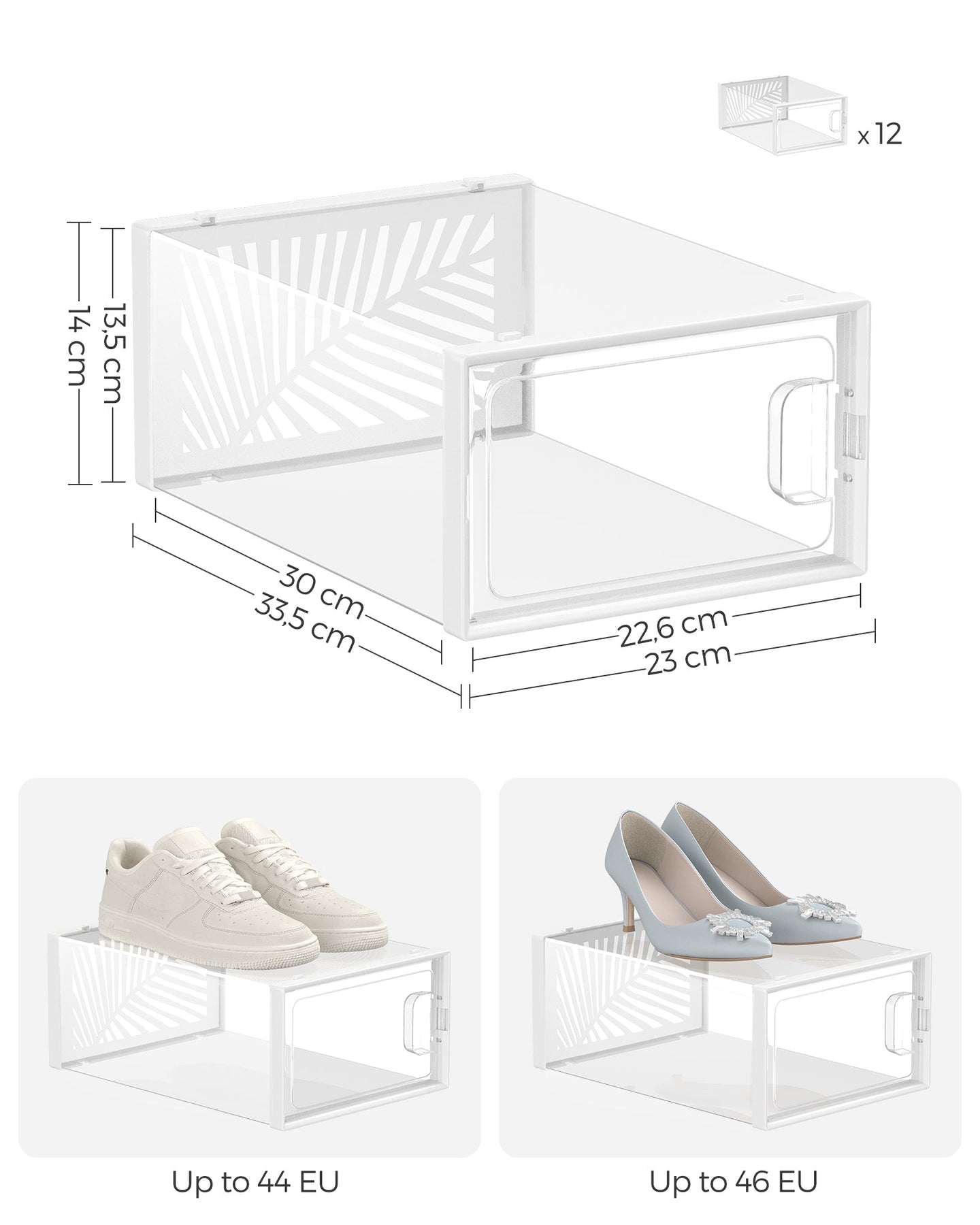 Set of 12 Stackable Shoe Boxes - For Max UK Size 11 - Transparent - Breathable and Foldable