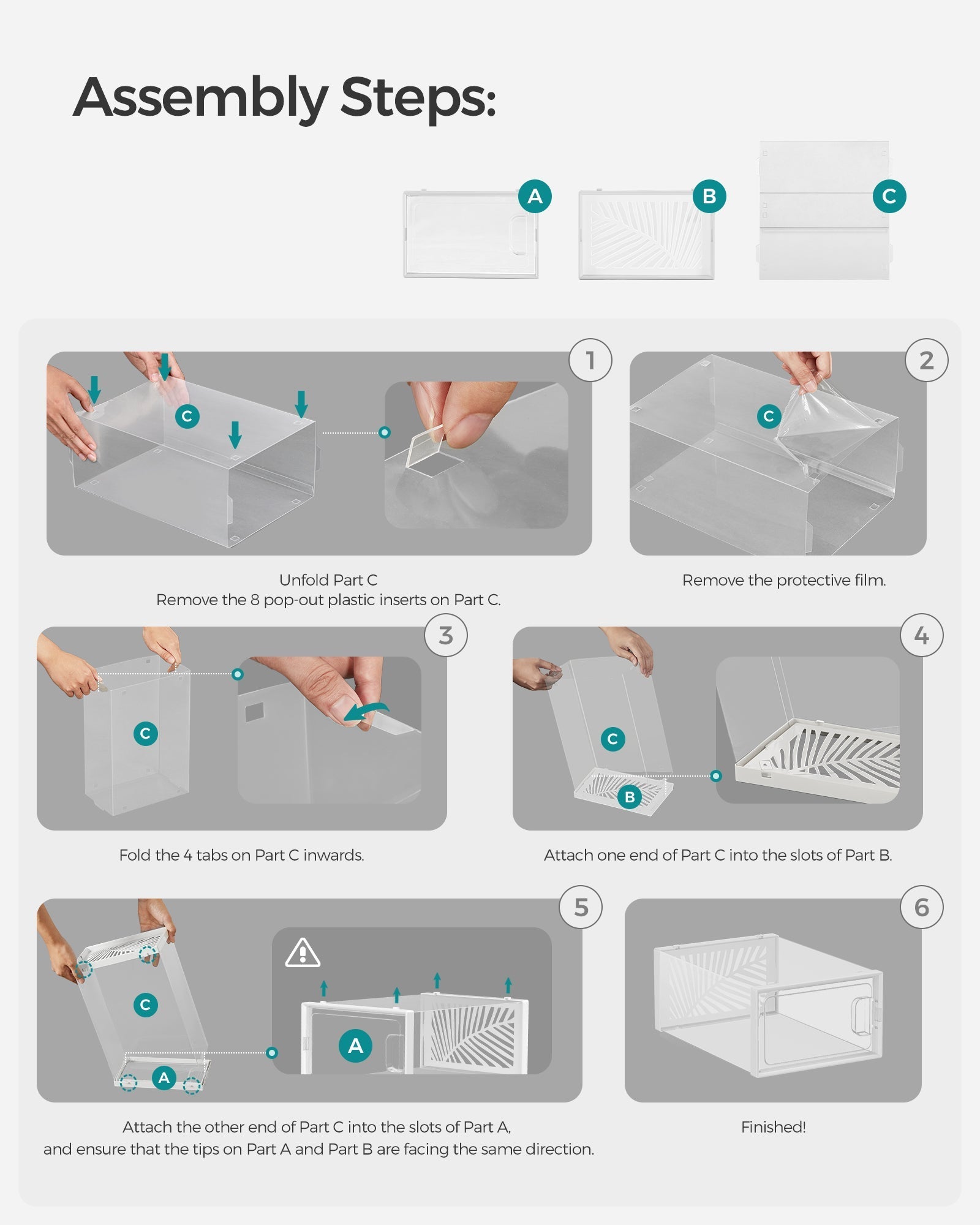 Shoe Storage Boxes - Plastic - Transparent and White - Stackable and Breathable
