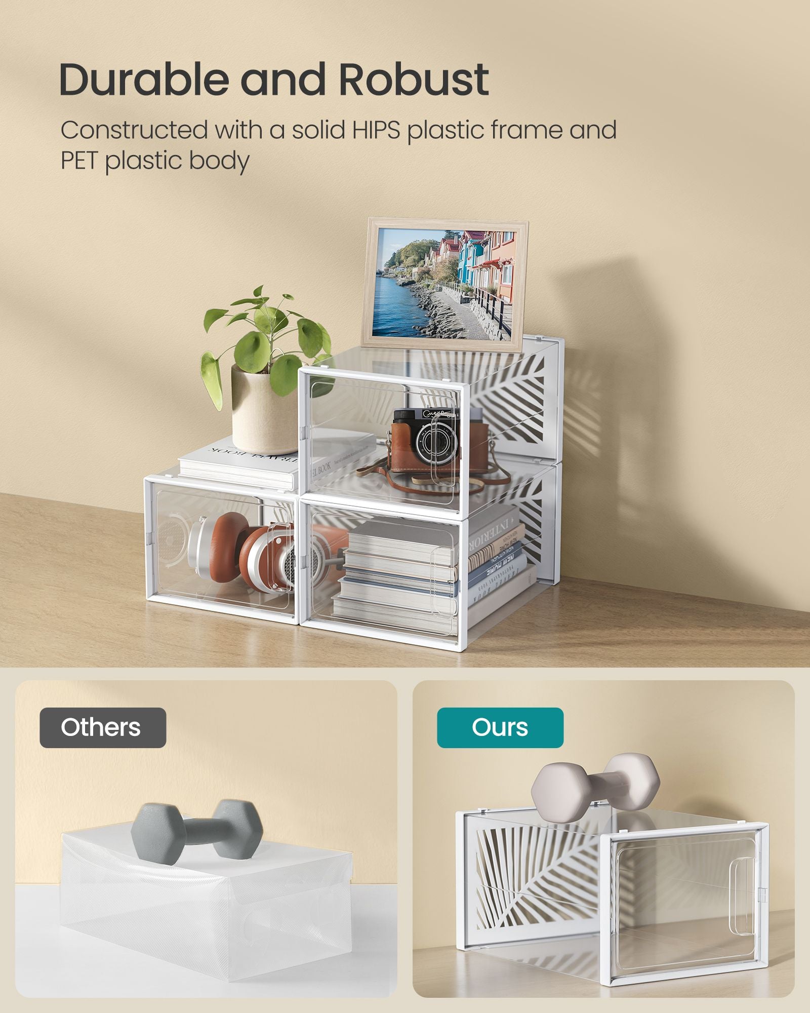 Set of 12 Stackable Shoe Boxes - Plastic - Transparent and White - Breathable and Foldable