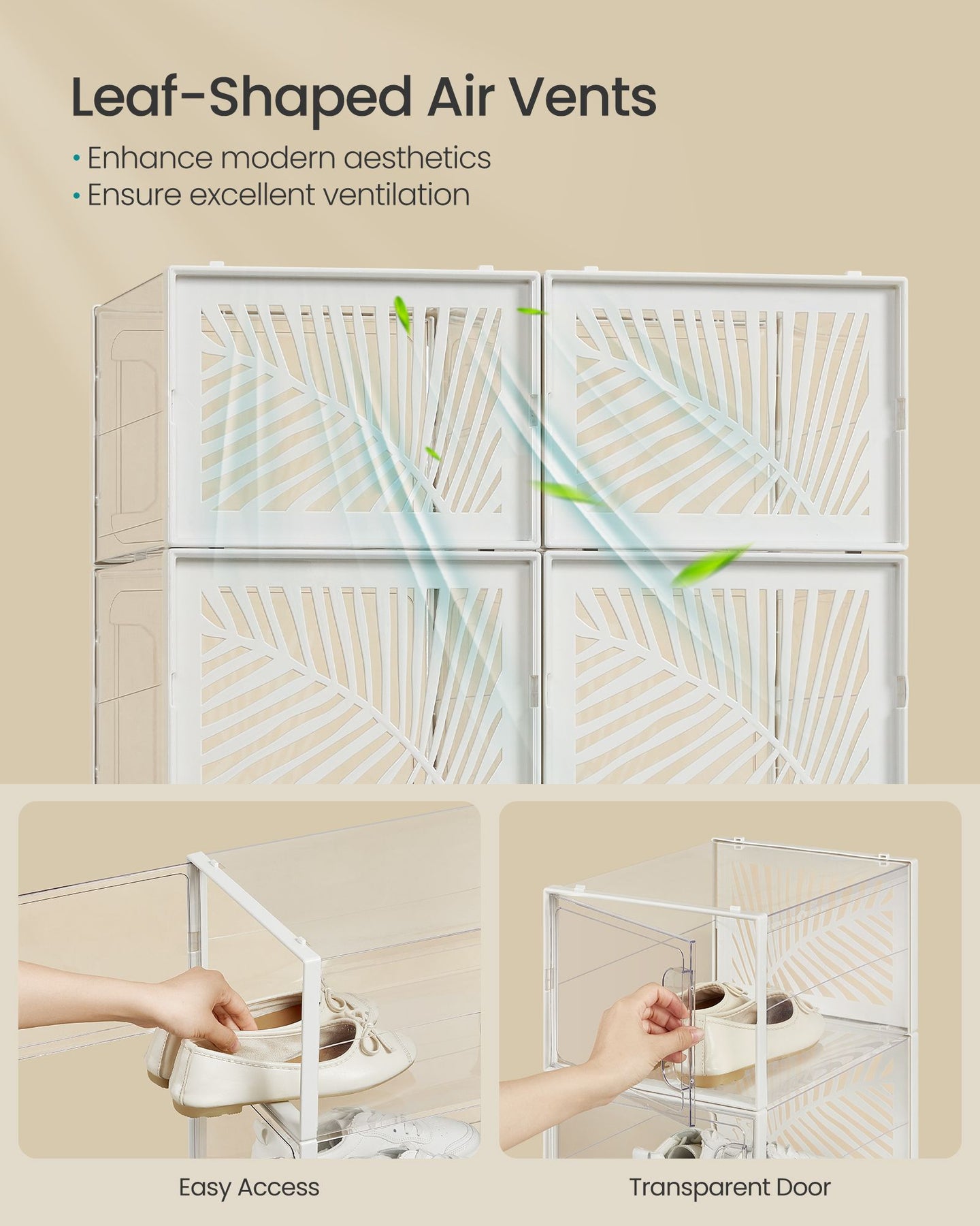 Set of 12 Stackable Shoe Boxes - Plastic - Transparent and White - Breathable and Foldable
