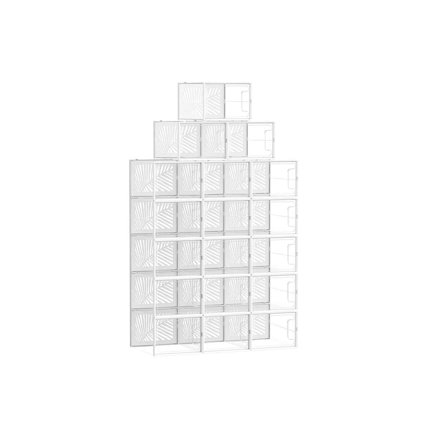 Set of 18 Stackable Shoe Boxes - Plastic - Transparent and White - Foldable and Breathable Design