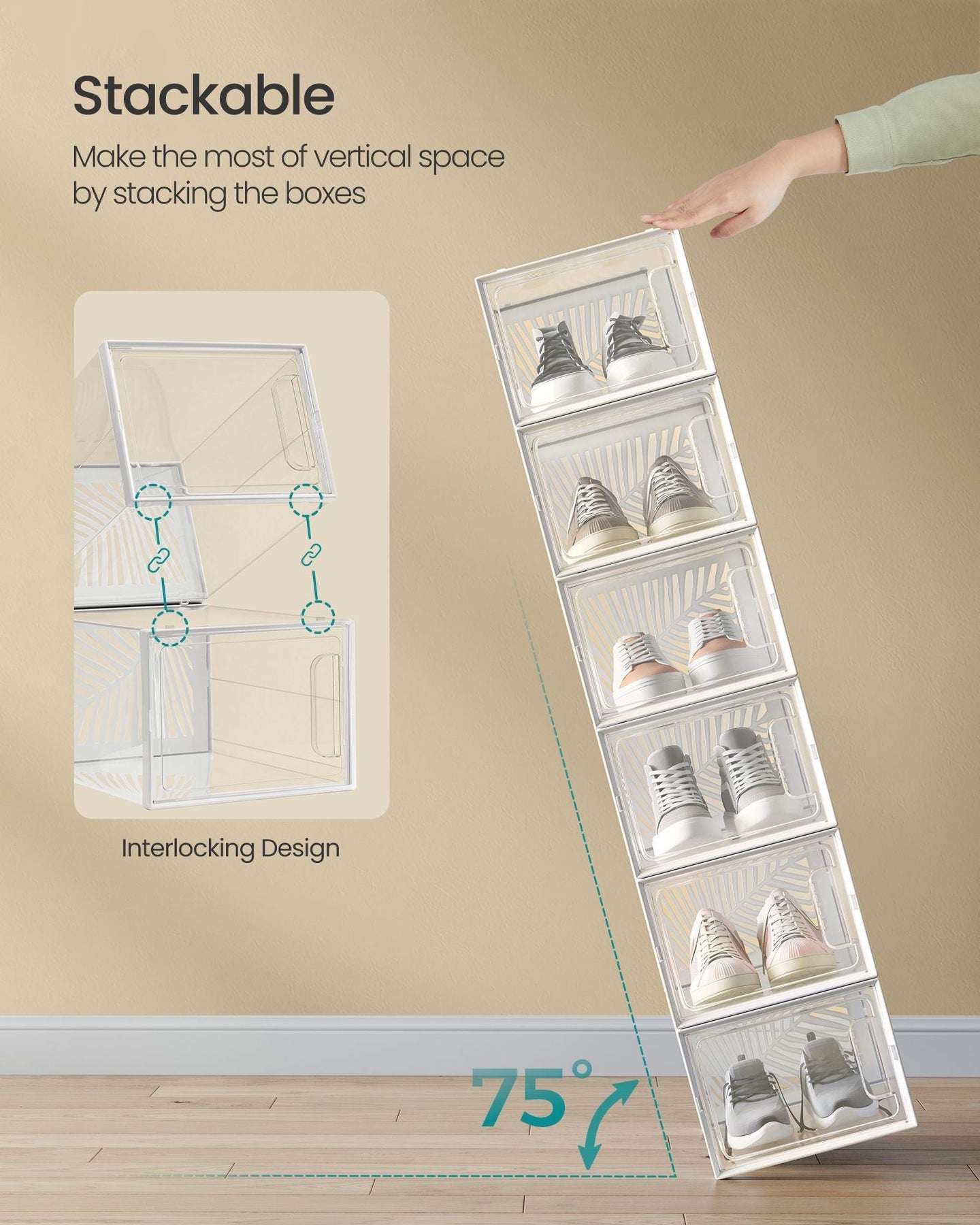 Set of 18 Stackable Shoe Boxes - Plastic - Transparent and White - Foldable and Breathable Design