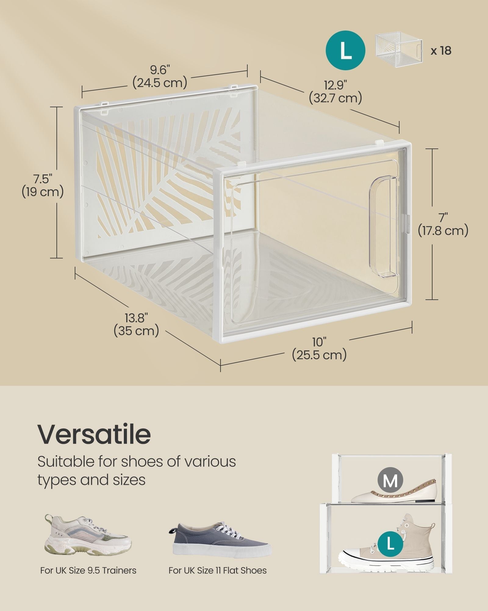 Set of 18 Stackable Shoe Boxes - Plastic - Transparent and White - Foldable and Breathable Design
