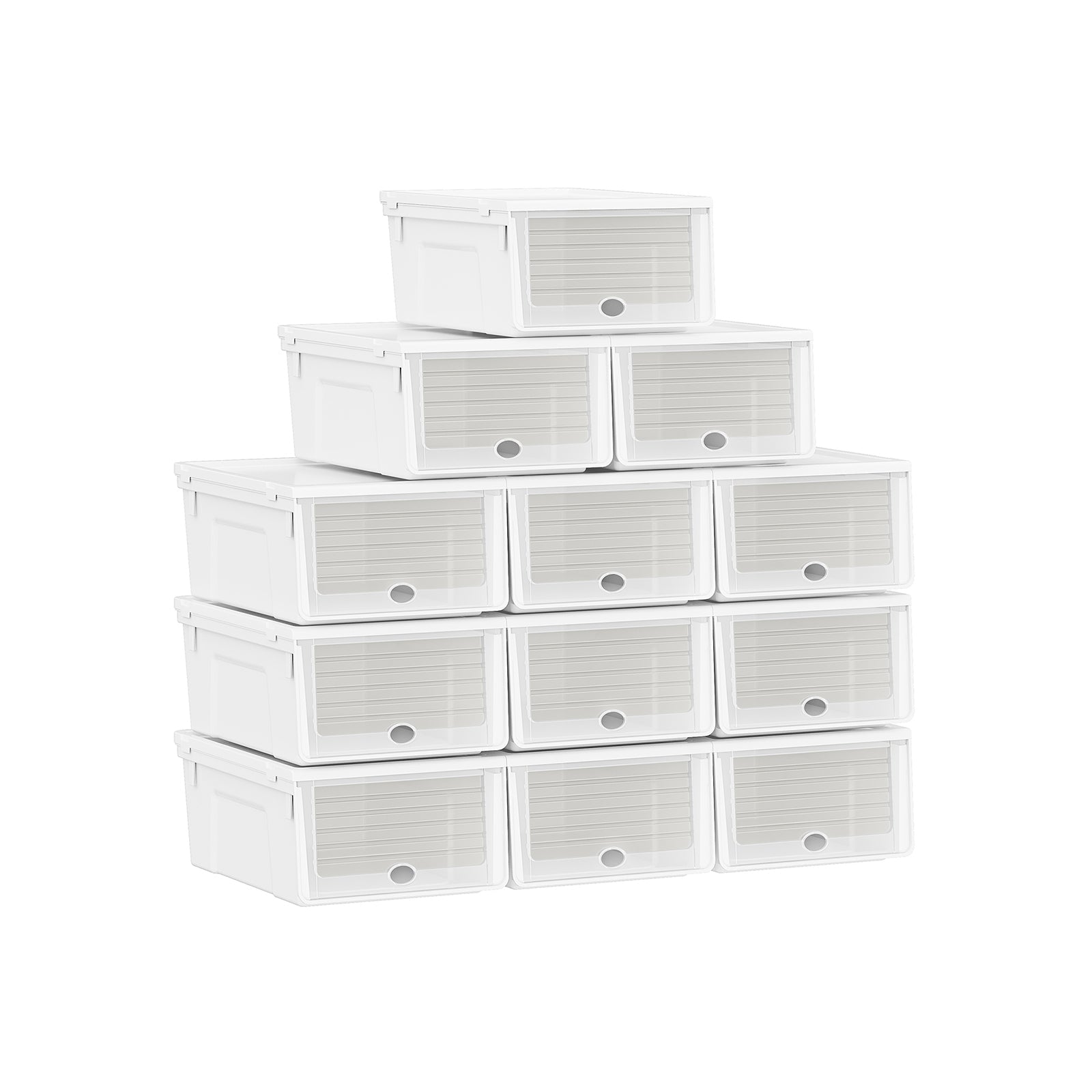 Shoe Storage Organizer Set - Plastic - White - Stackable with Flip and Push Front Door