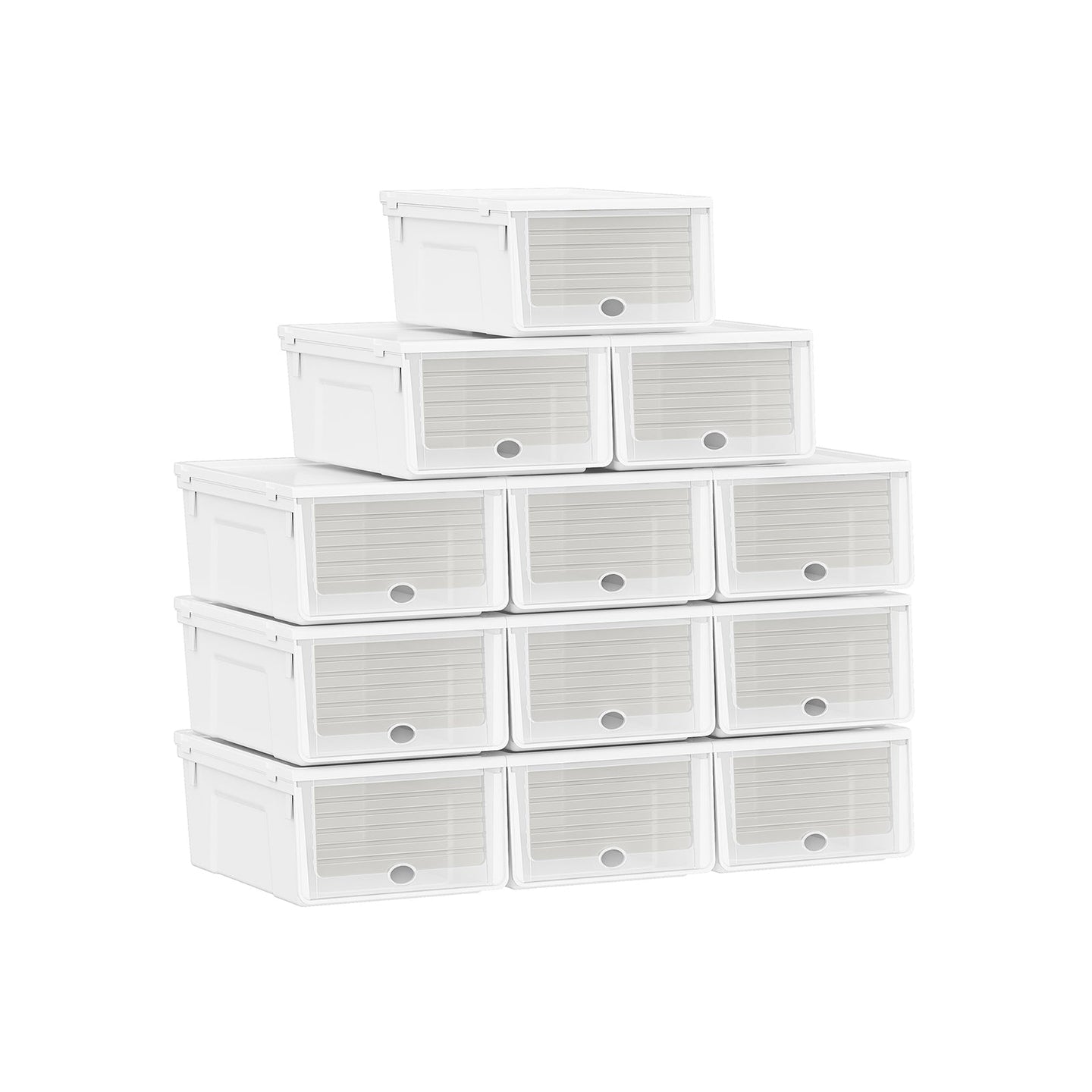 Shoe Storage Organizer Set - Plastic - White - Stackable with Flip and Push Front Door