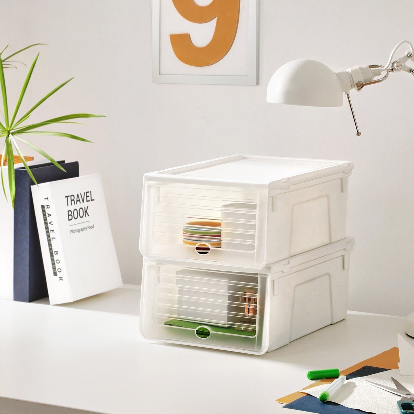 Shoe Storage Organizer Set - Plastic - White - Stackable with Flip and Push Front Door
