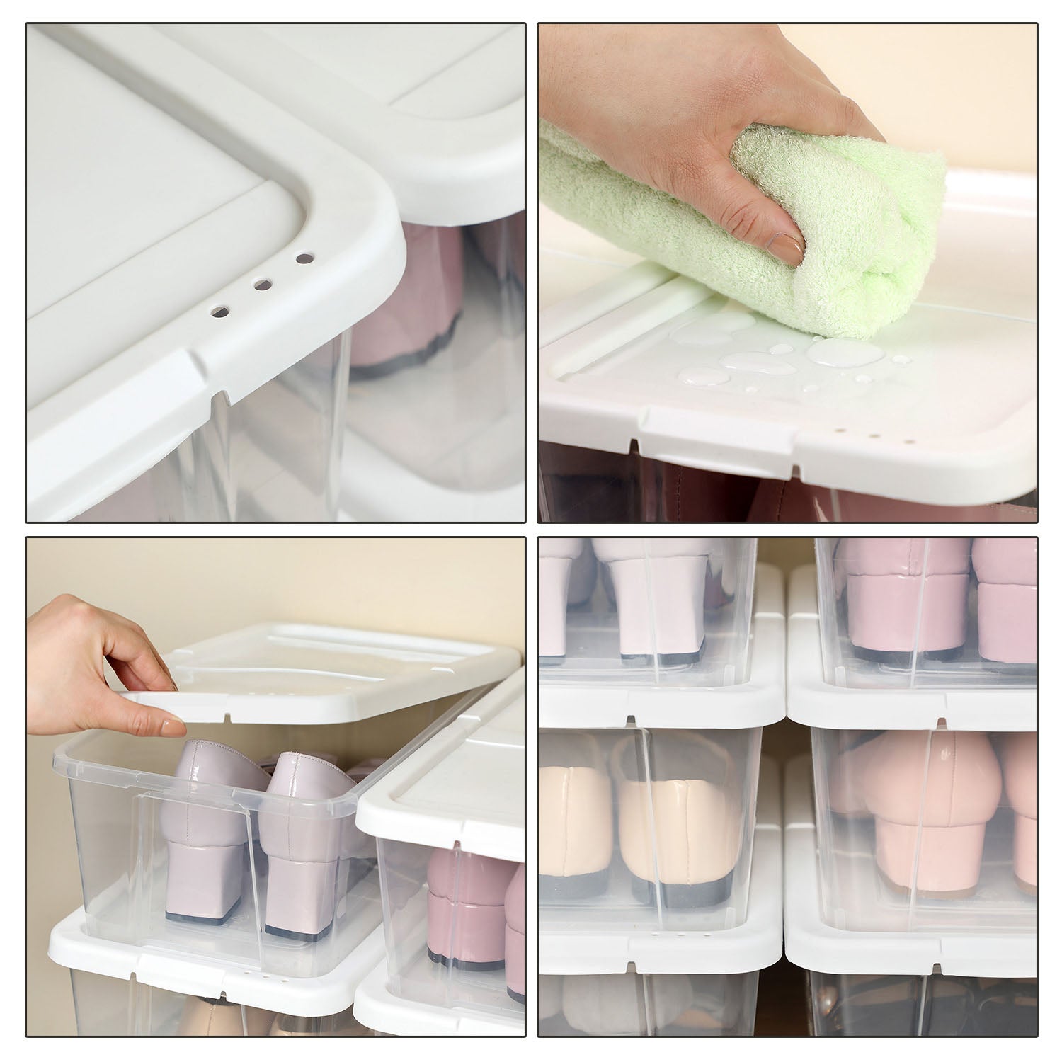 Storage Boxes - Clear Plastic - Transparent - Stackable Shoe Organiser Set of 8
