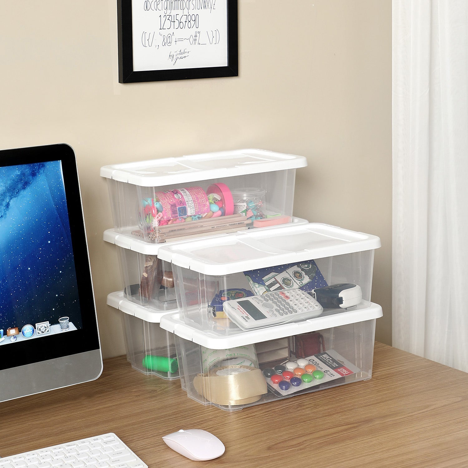Storage Boxes - Clear Plastic - Transparent - Stackable Shoe Organiser Set of 8