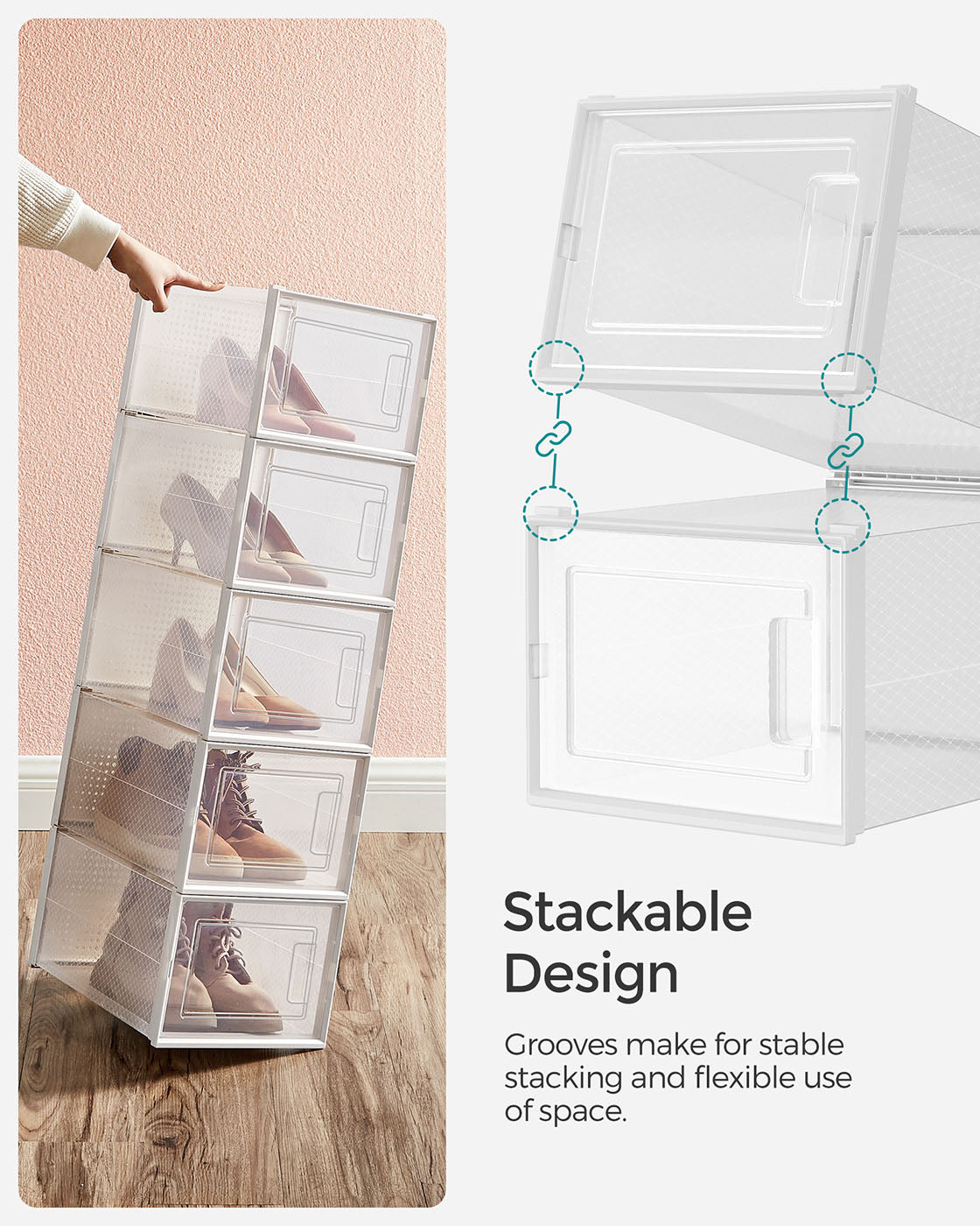 Shoe Storage Boxes - Plastic - Transparent and White - Stackable and Versatile