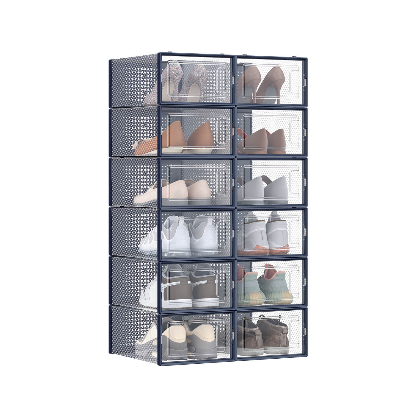 12-Pack Stackable Shoe Boxes - Plastic - Transparent - Versatile Storage for Sizes Up to UK 7.5