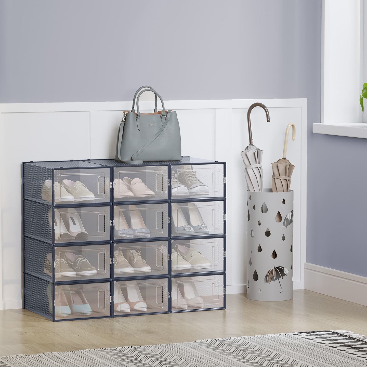 Stackable Shoe Storage Organizers - 12-Pack - Plastic - Transparent