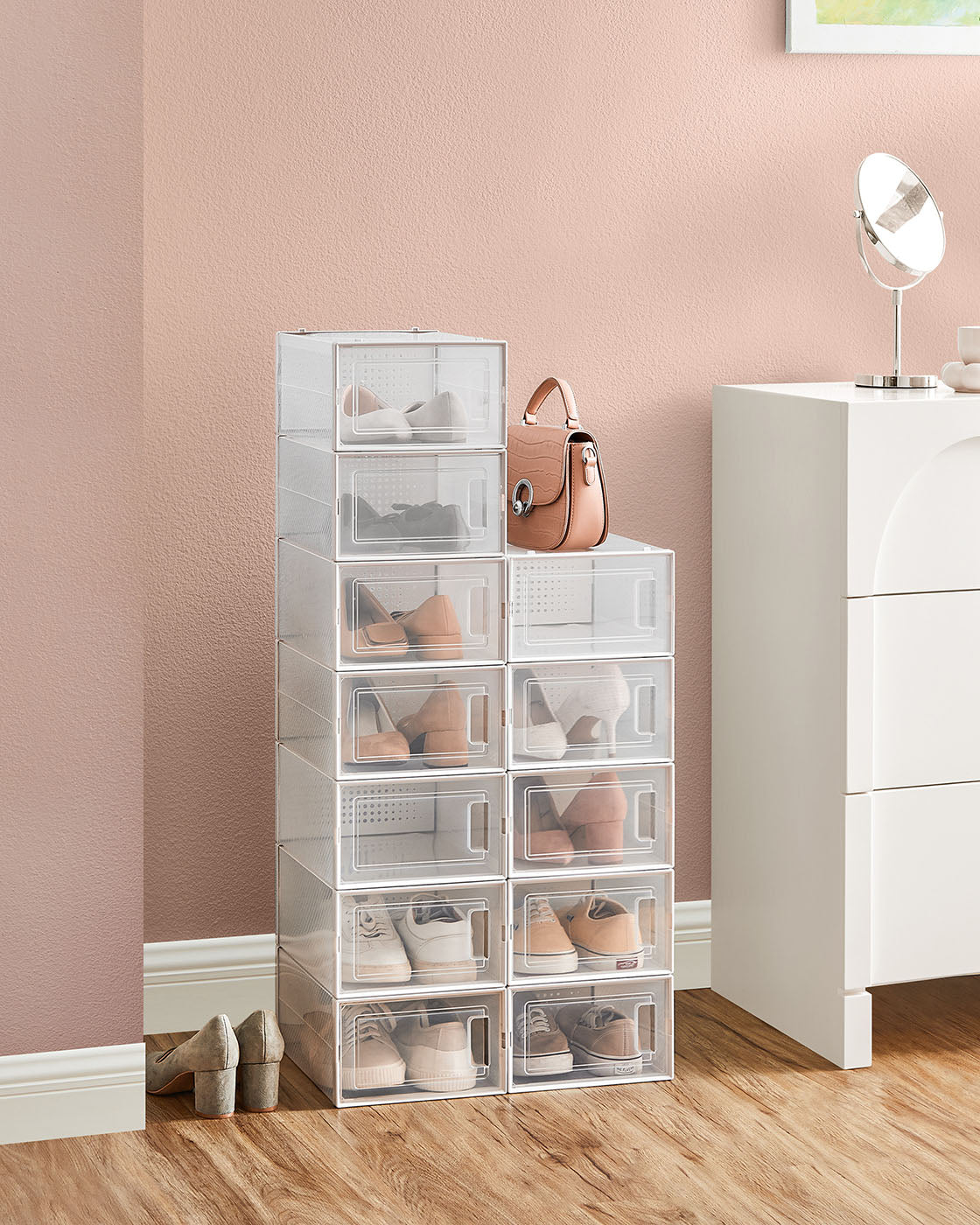 Shoe Storage Boxes - Plastic - Transparent - Stackable Design with Lids