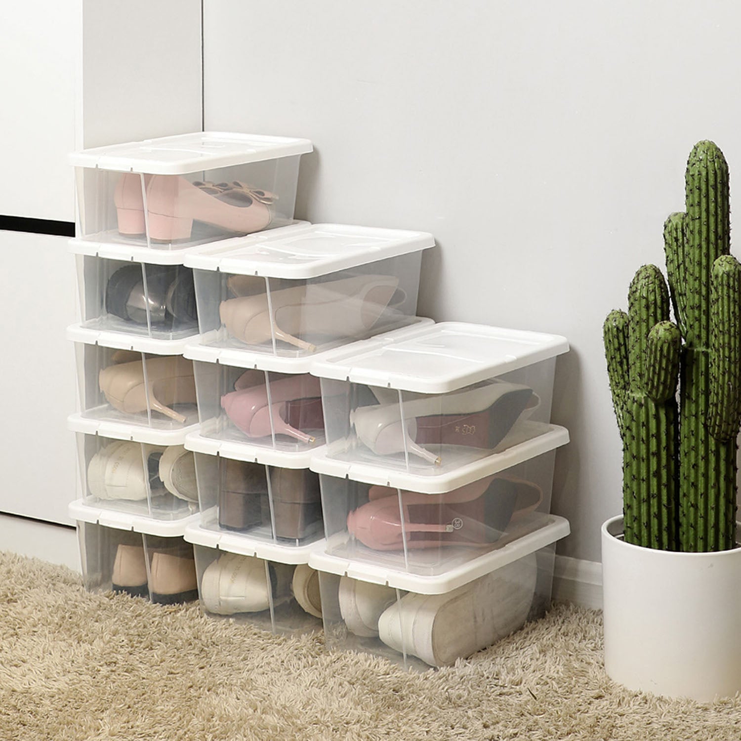 Storage Boxes - Plastic - Clear - Stackable Set of 12 with Lids