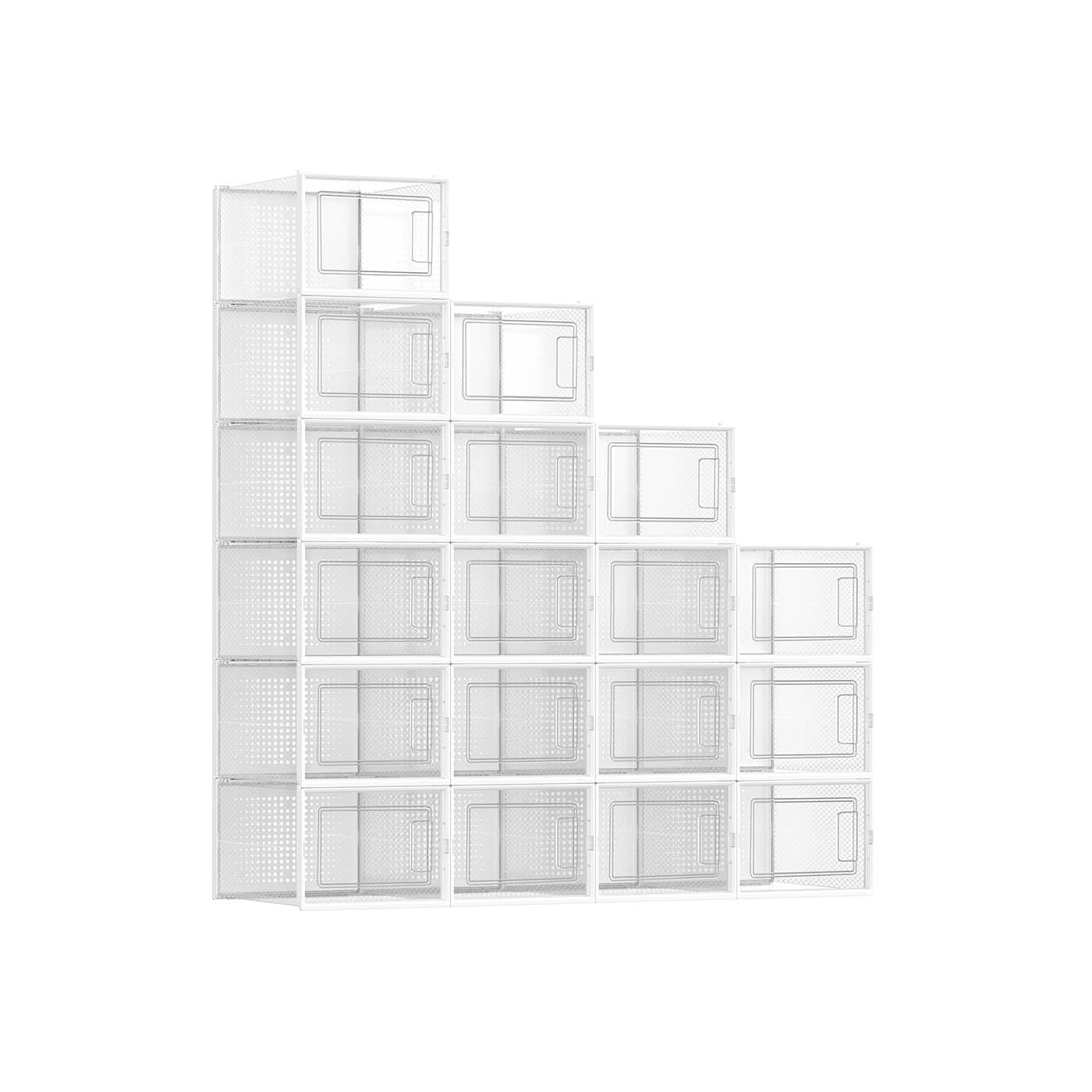 Stackable Shoe Storage Boxes - Plastic - Transparent and White - Foldable Design
