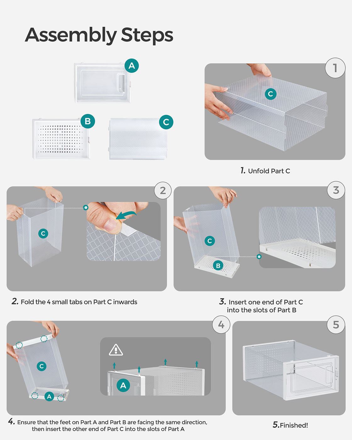 Stackable Shoe Storage Boxes - Plastic - Transparent and White - Foldable Design