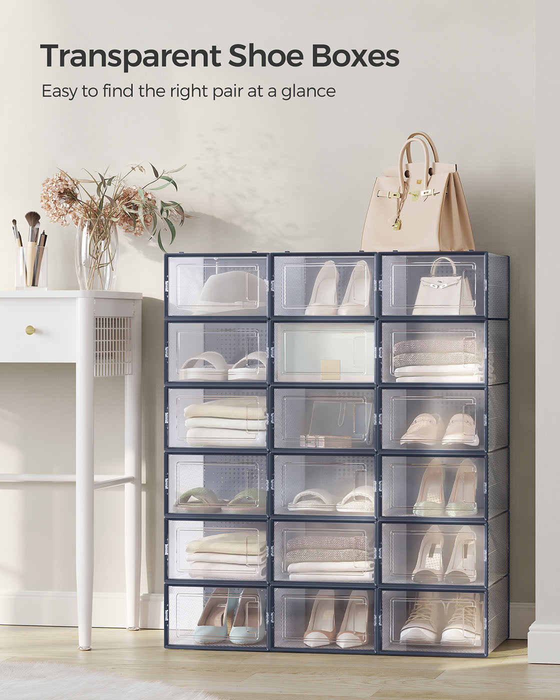 Stackable Shoe Boxes - Plastic - Transparent - 18-Pack Solutions for Sneakers