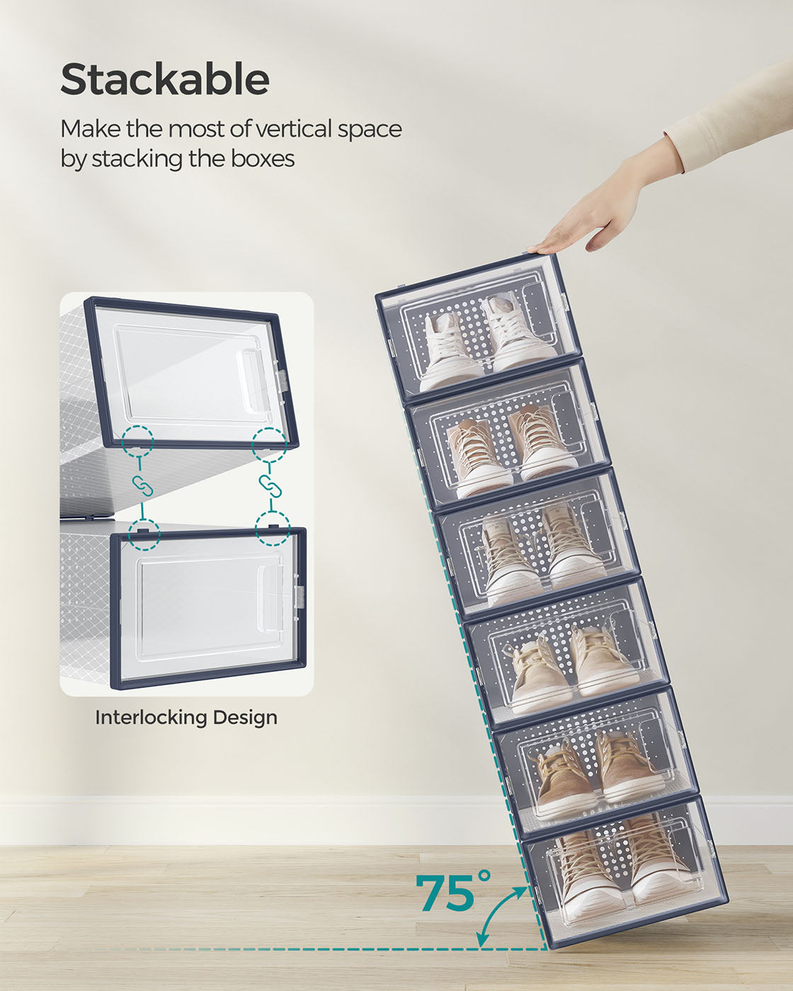 Stackable Shoe Boxes - Plastic - Transparent - 18-Pack Solutions for Sneakers