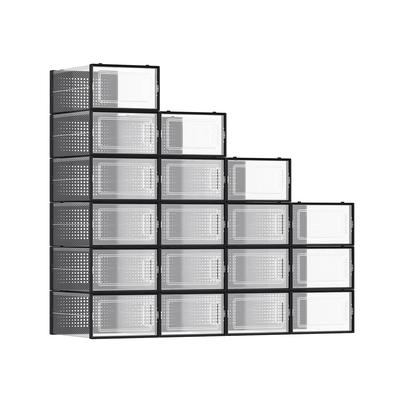 Shoe Organisers - Plastic - Transparent and White - Stackable and Foldable
