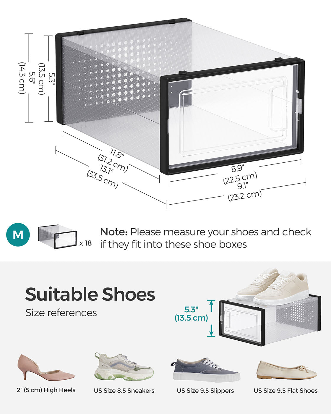 Shoe Organisers - Plastic - Transparent and White - Stackable and Foldable