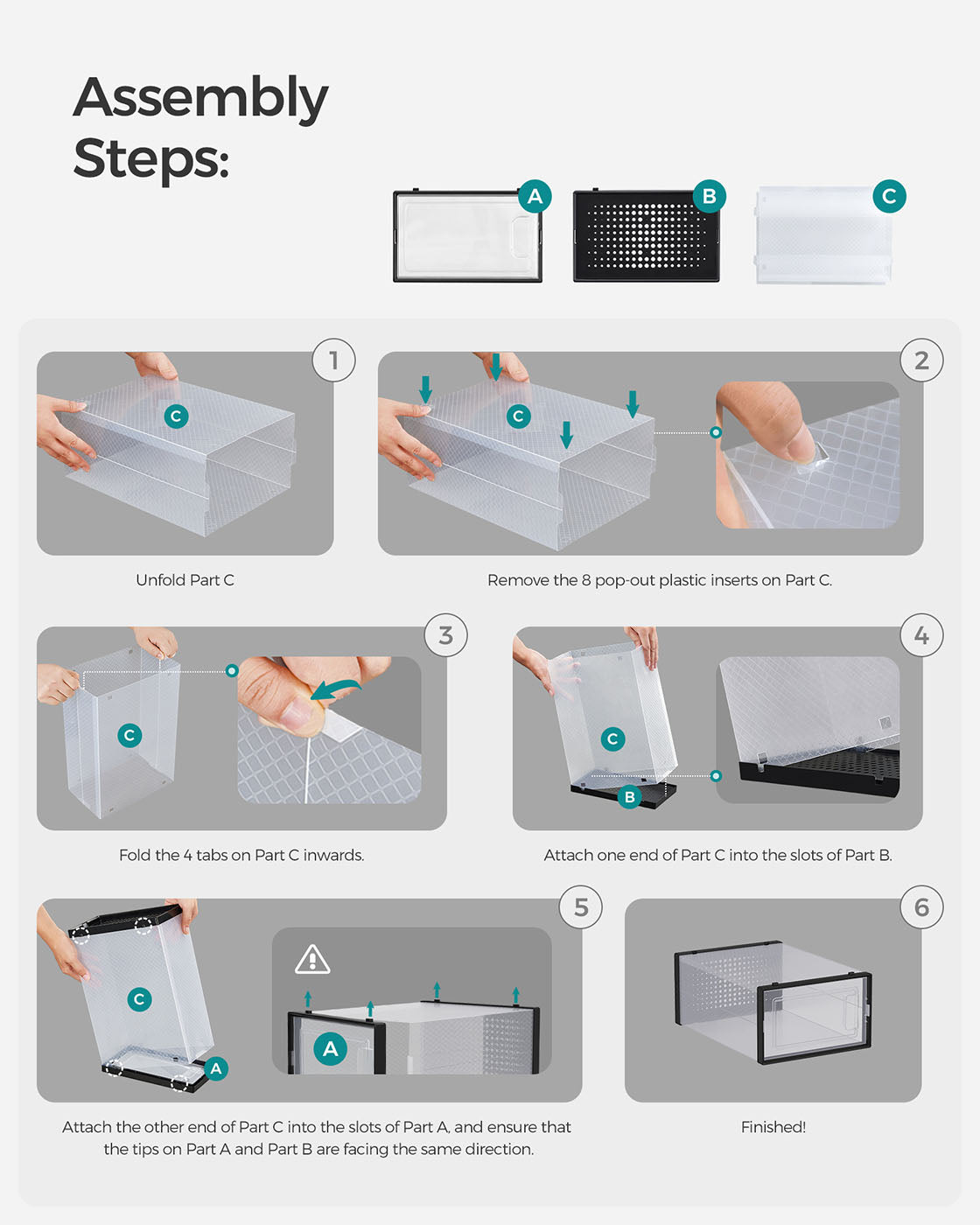 Shoe Organisers - Plastic - Transparent and White - Stackable and Foldable