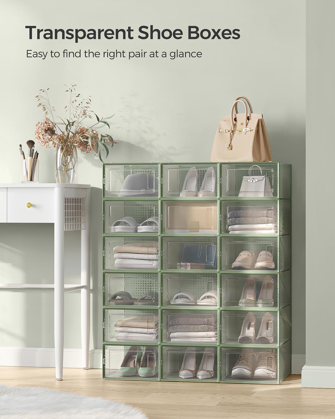 Stackable Shoe Boxes - Plastic - Transparent - Foldable and Versatile